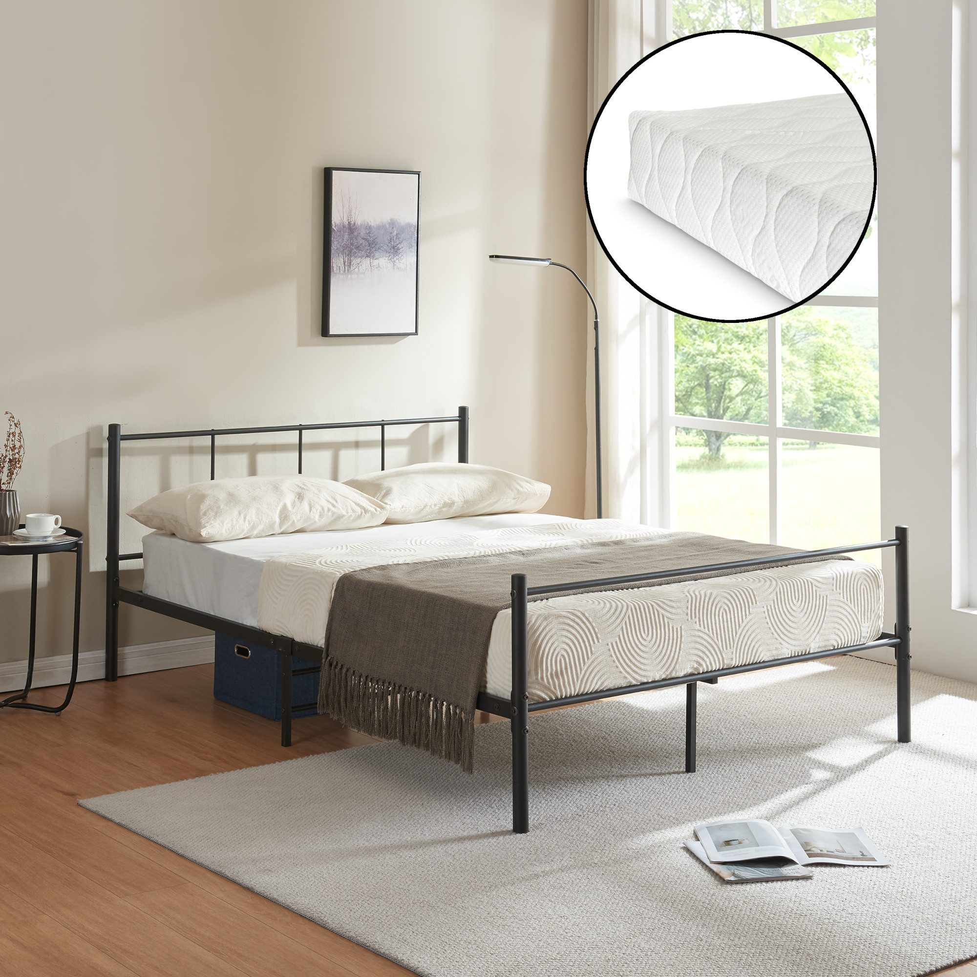 en.casa Metallbett, »Laos« 140x200 Schwarz mit günstig online kaufen