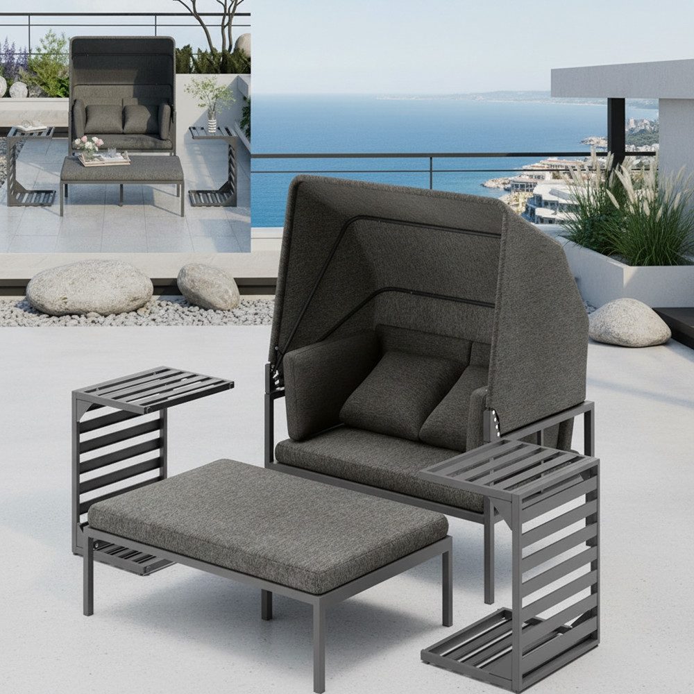 Mucola Strandkorb Relaxinsel mit Dach Gartenliege Aluminium Sonnenliege wet günstig online kaufen