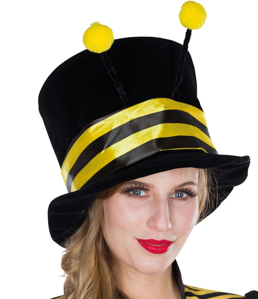 Karneval-Klamotten Kostüm Bienen Hut Zylinder Samt schwarz gelb mit Fühler, günstig online kaufen