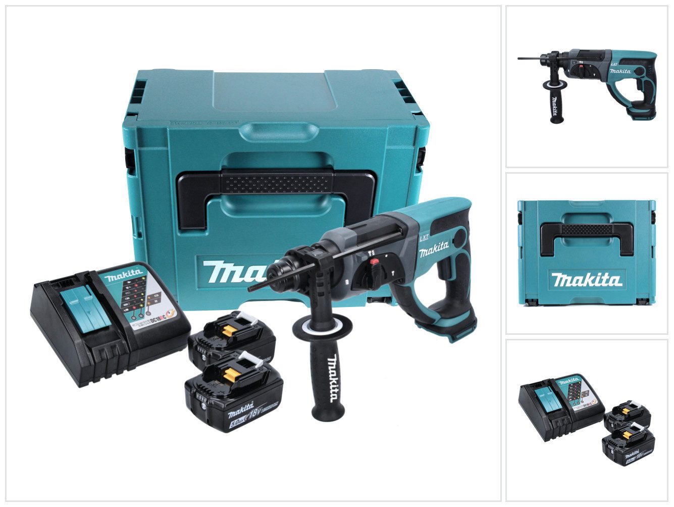 Makita Akku-Kombibohrhammer DHR 202 RTJ Akku Kombihammer 18 V 2,0 J SDS Plus + 2x Akku 5,0 Ah + L