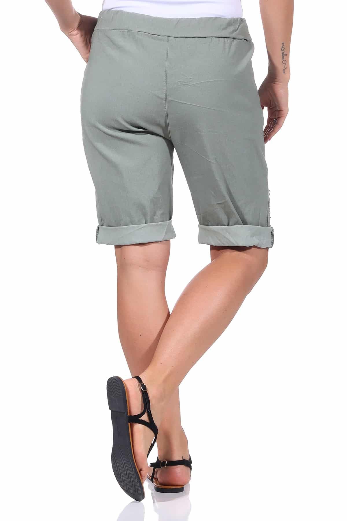 OriginalYou Bermudas Damen Bermuda kurze Sommer Hose im Distressed Look Knitterlook, mit Gummibund & Kordelzug, 38/40 bis 44/46 erhältlich