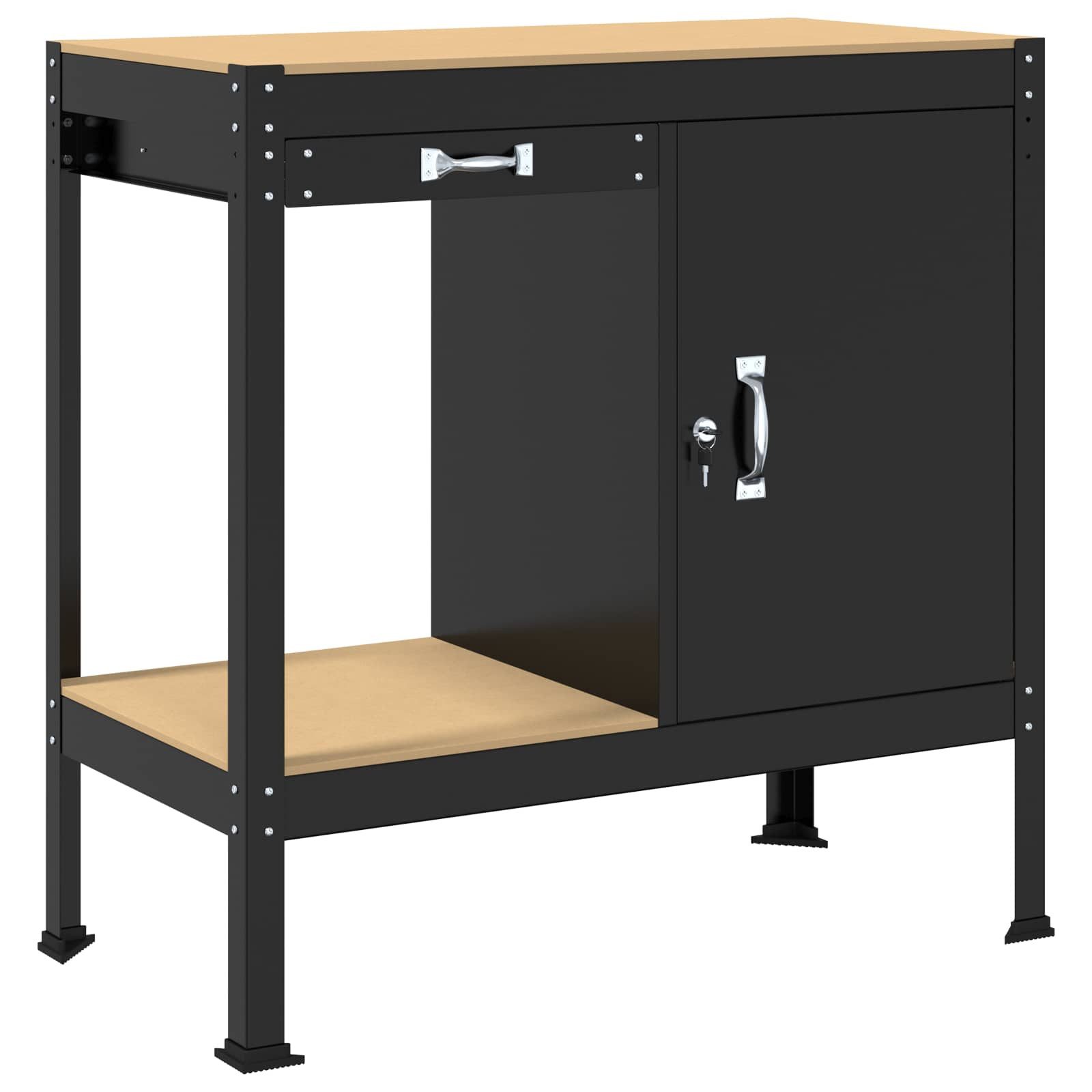 vidaXL Werkbank Werkbank mit Regal Schwarz 90 x 49 x 91 cm Sperrholz und Metall