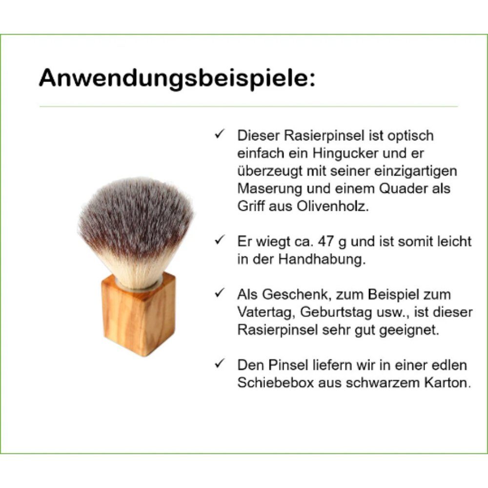 Olivenholz-erleben tlg., langlebig "CUBUS" Kunsthaar mit Rasierpinsel Kunsthaar (vegan), (vegan), 1 Rasierpinsel