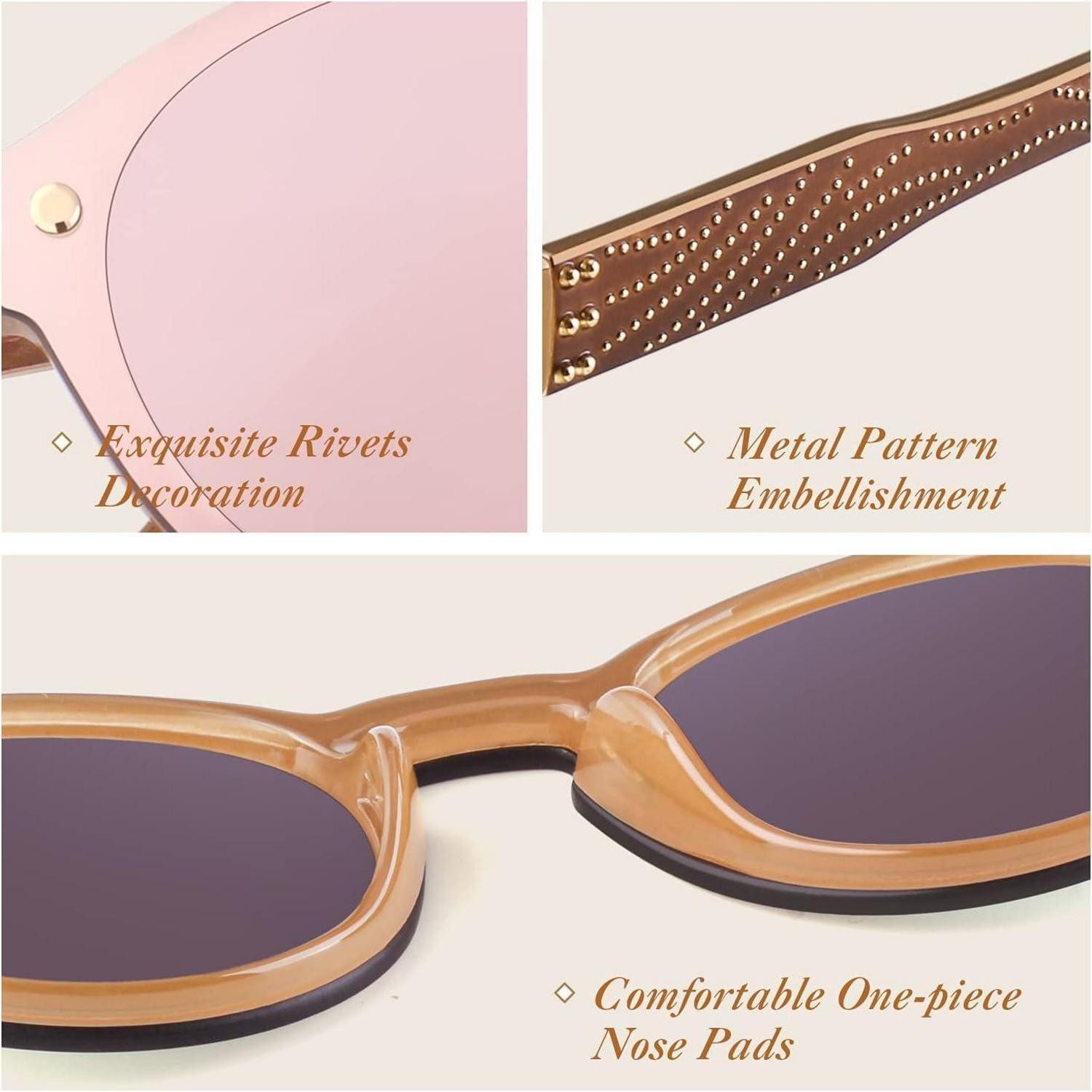 LuxusKollektion Sonnenbrille Sonnenbrille Damen Herren Verspiegelt Groß Rund UV400 Gold Rosa (1-St) – Bild 4 von 5