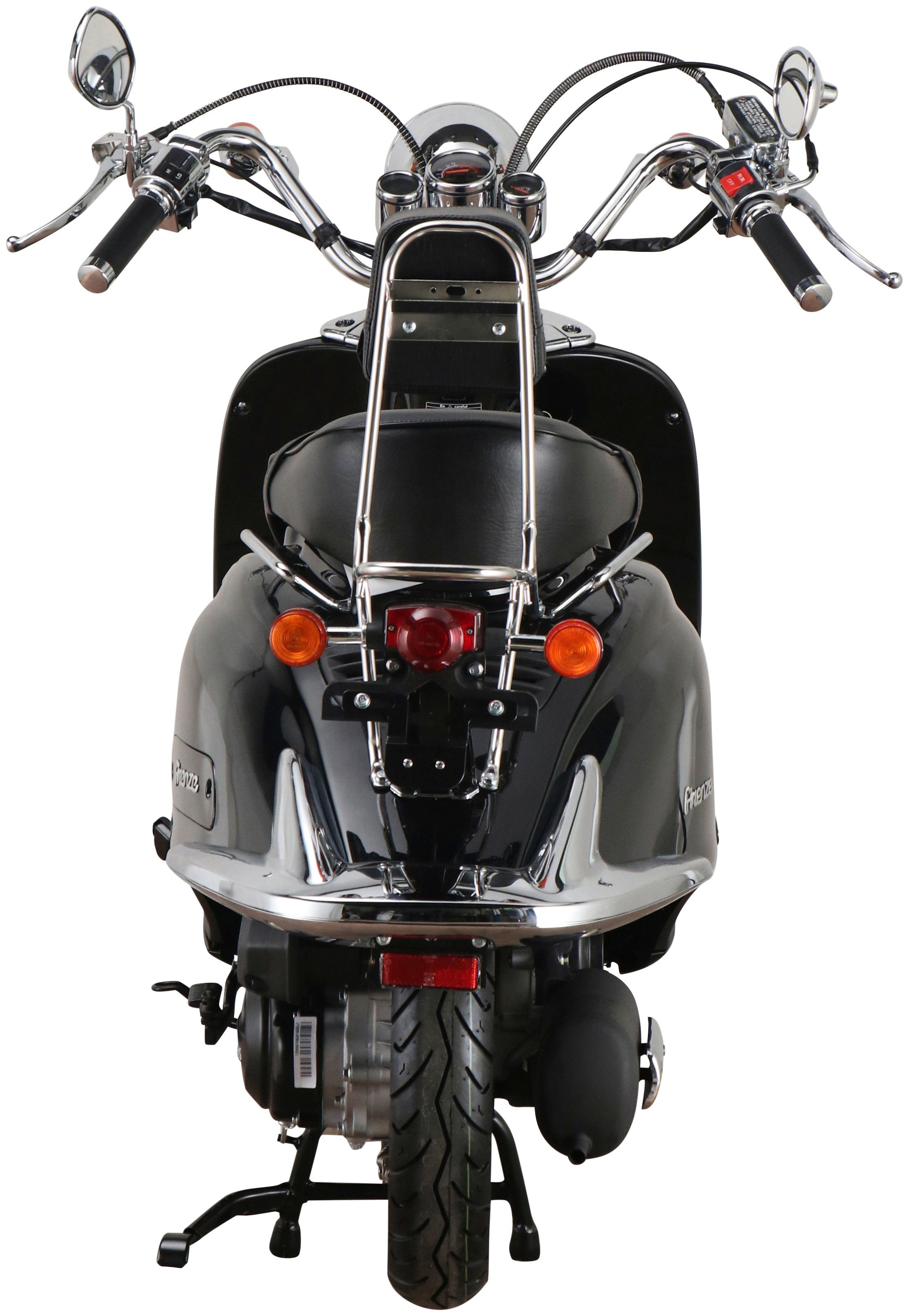 Motorroller schwarz Retro 5, ccm, 85 Euro km/h, Alpha Motors 125 Firenze,