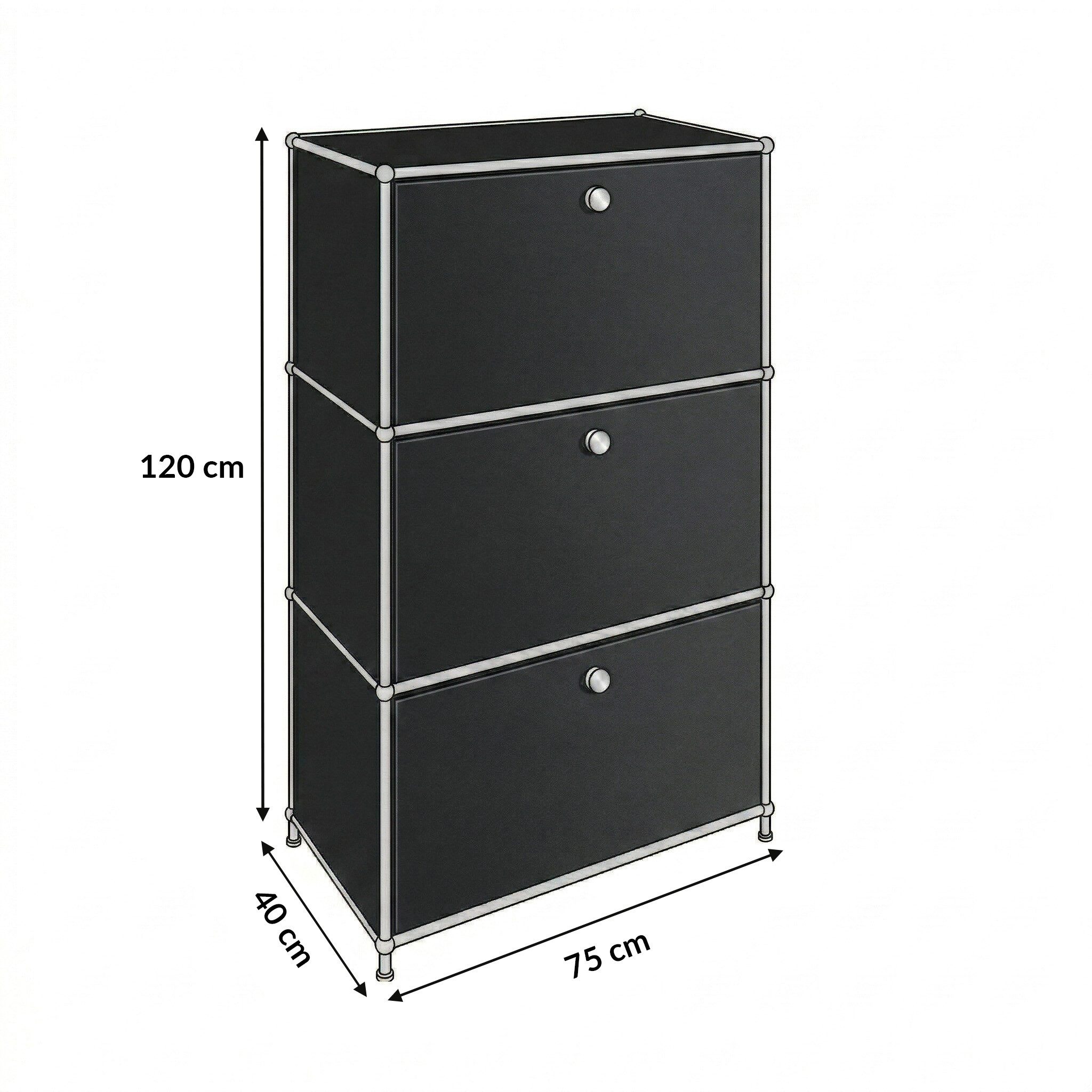 Floordirekt Sideboard Concept Epure MK-129 Metallschrank, 3 verschließbare Fächer, 3 verschließbare Fächer, B75×T40×H120 cm – Bild 2 von 5