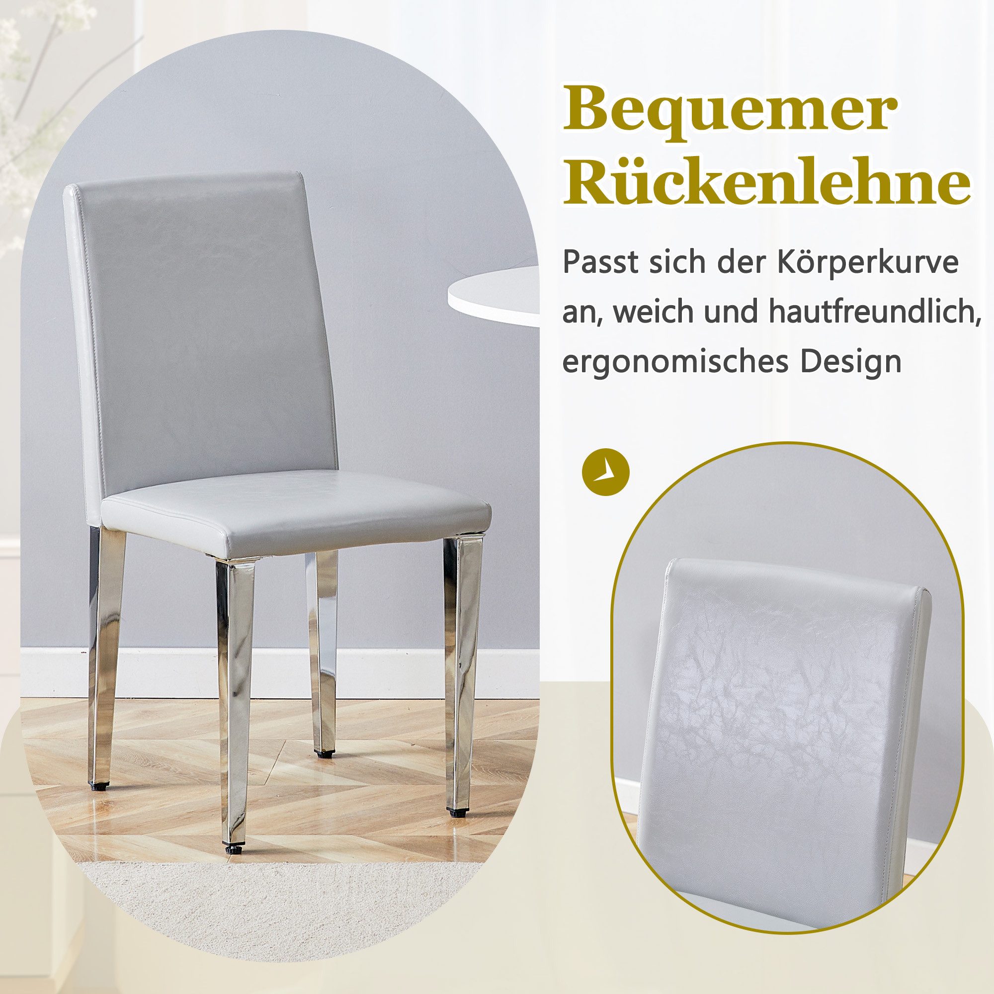 Odikalo Esszimmerstuhl Küchenstuhl Wohnzimmerstuhl Polsterstuhl (PU-Leder + glänzende Metallbeine,Passt perfekt in moderne Esszimmer, Wohnzimmer u. v. m)