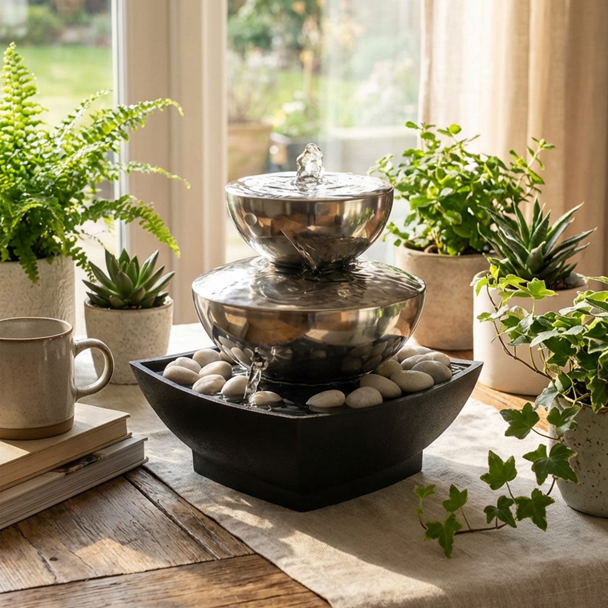 Köhko Zimmerbrunnen Tischbrunnen 25016 – Dekobrunnen aus Edelstahl