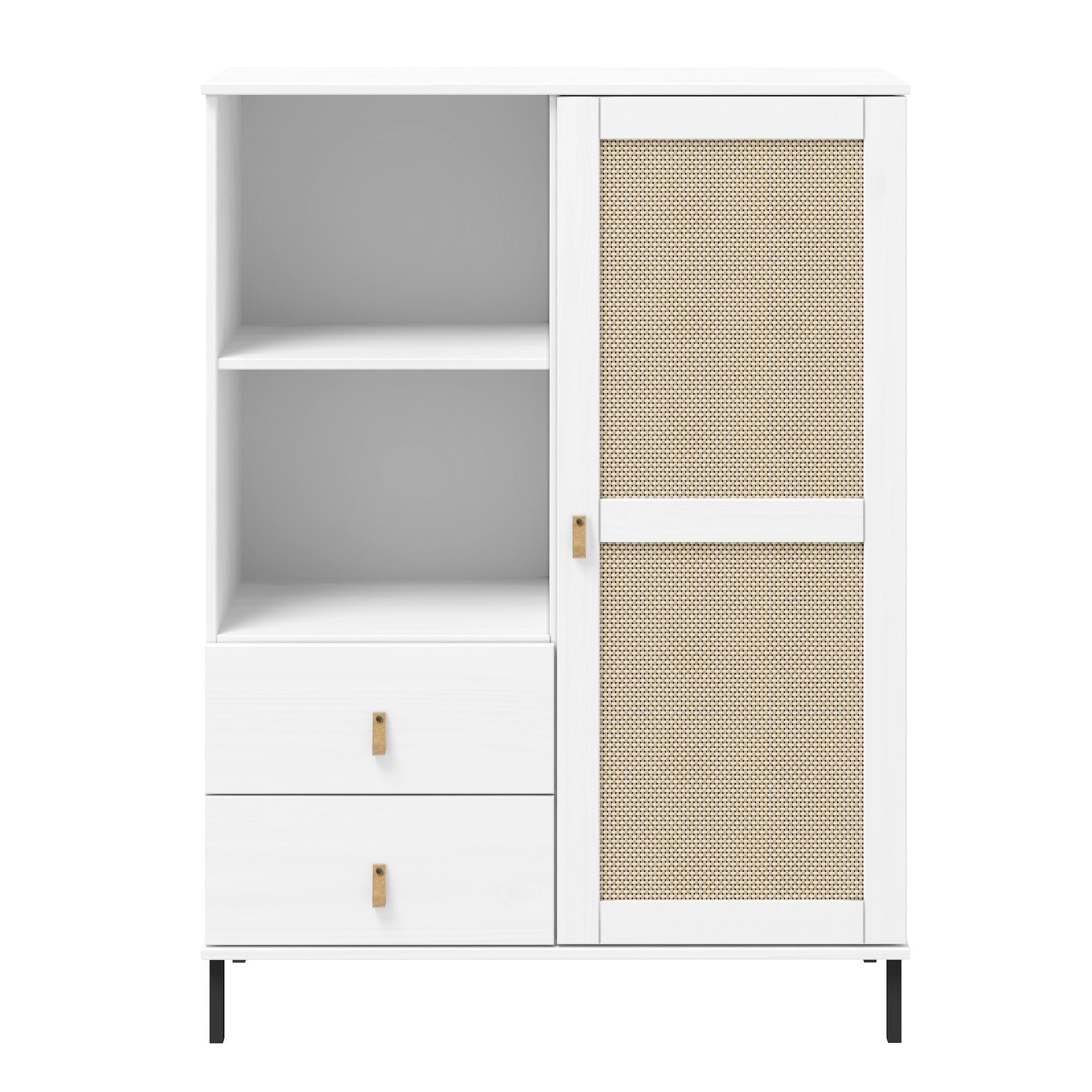 Woodroom Highboard Moderner Schrank Valencia, Wohnzimmerschrank aus Kiefer, weiß, 100x136x40cm