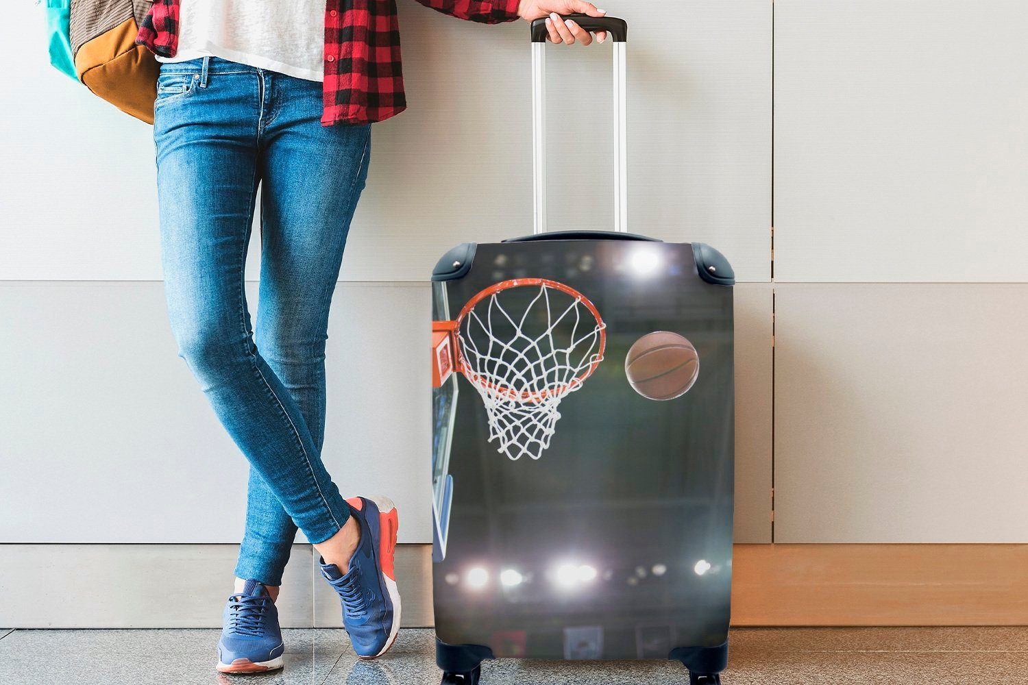 in Reisetasche MuchoWow Der für Handgepäckkoffer 4 Korb, Handgepäck Reisekoffer Trolley, mit rollen, Richtung Ferien, Basketball geht Rollen,