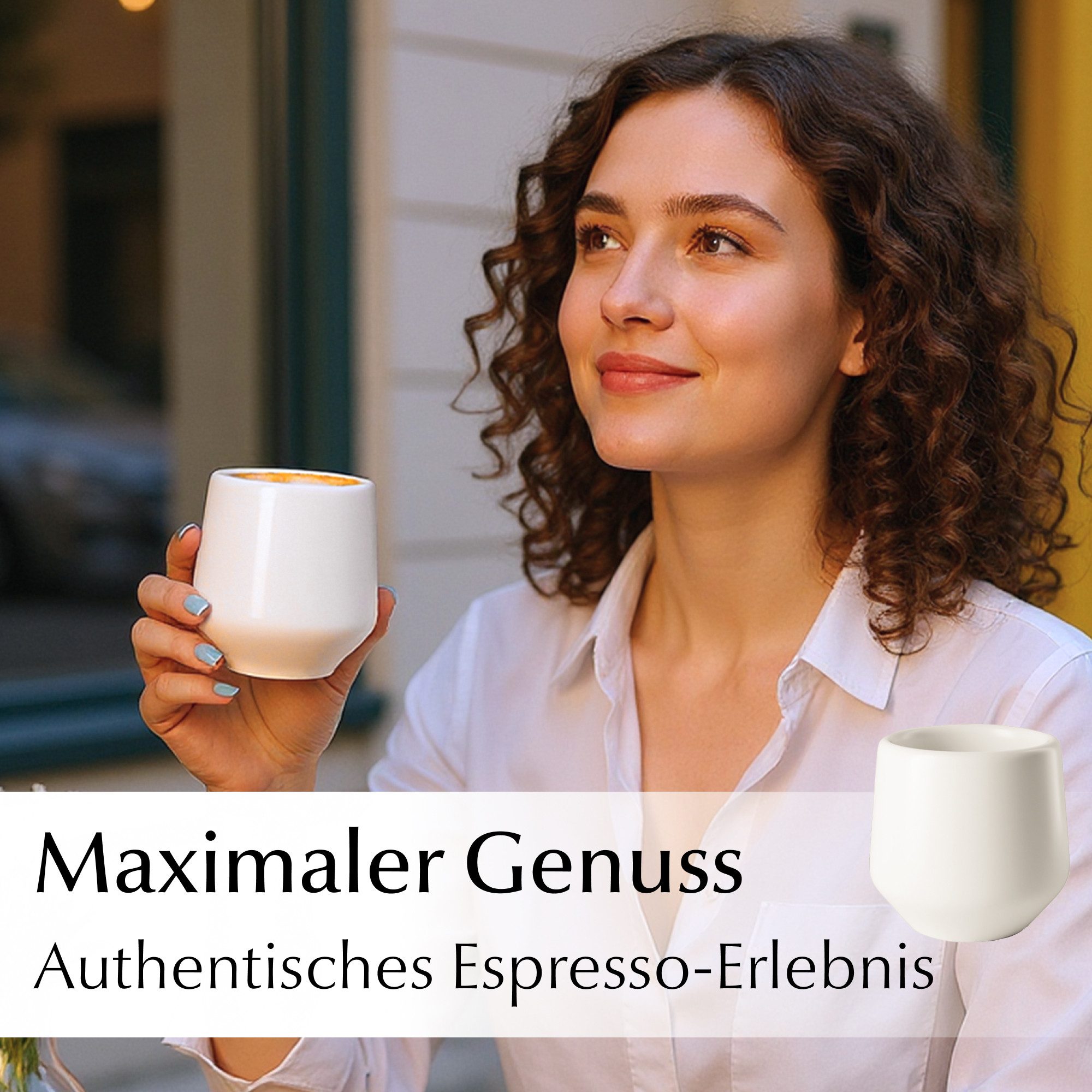 MiaMio Espressotasse Luxe ohne Henkel, 90 ml, Weiß, 4-tlg., Keramik, Ristretto & Doppio, dickwandig, modern – Bild 4 von 5