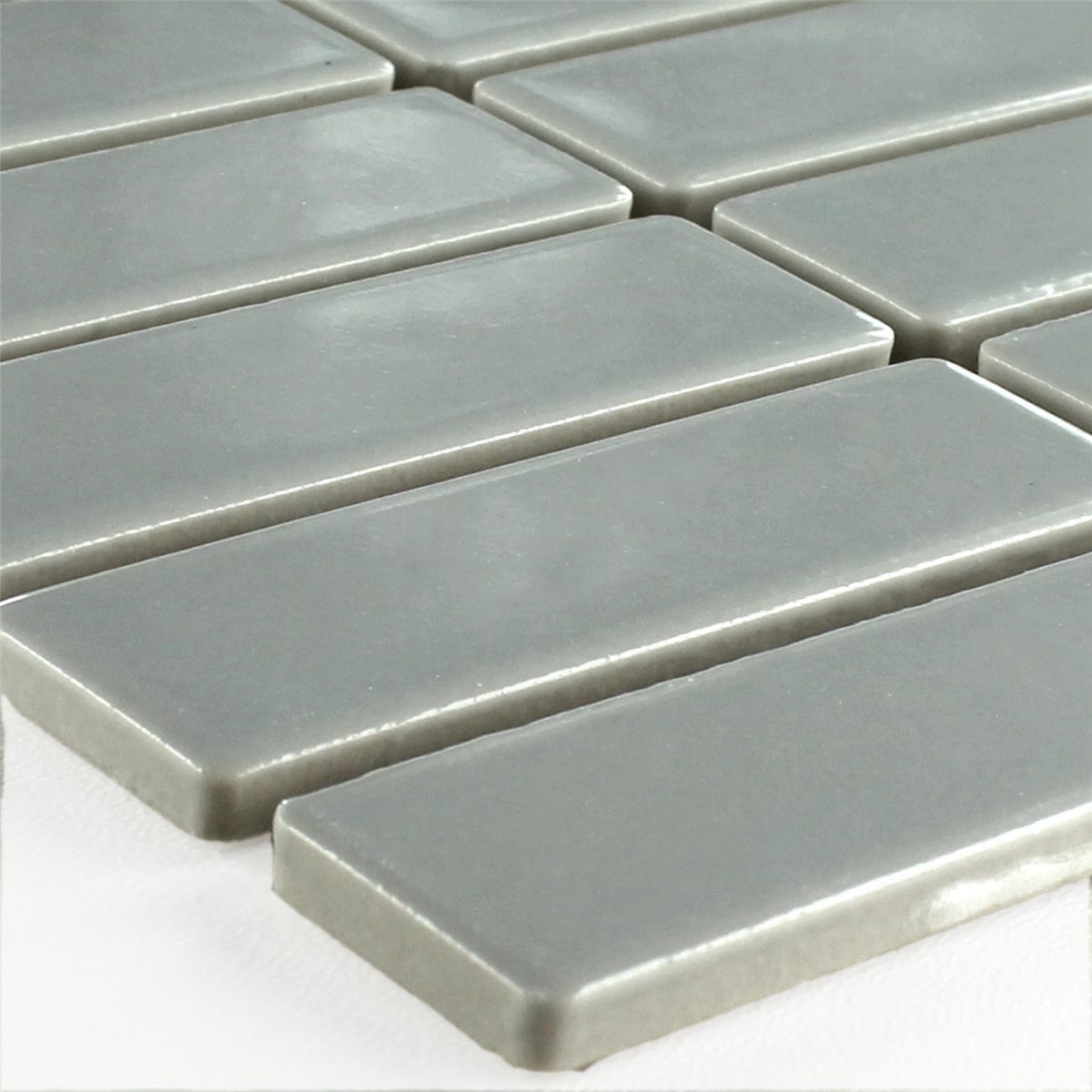 Mosafil Mosaikfliesen Keramik Mosaikfliesen Parma Stäbchen Glänzend, Keramik 29.000x29.700, grau, Verlegefertig auf ein Netz geklebt - Frostsicher - Wasserdicht -