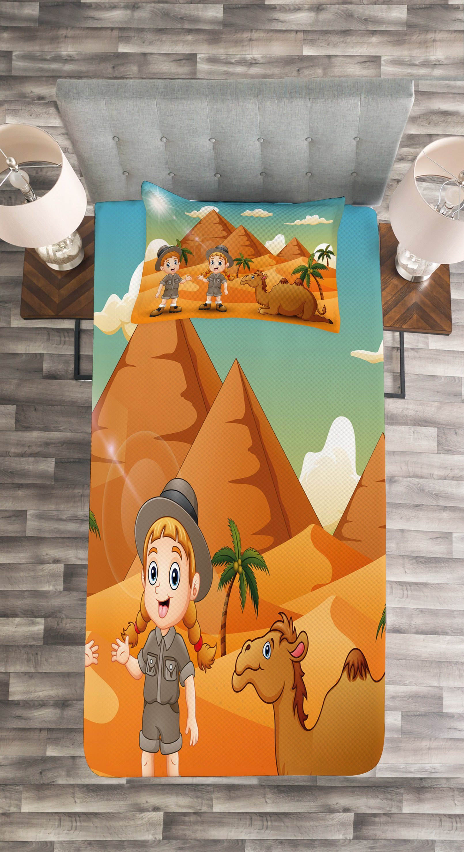 Fun Cartoon Waschbar, Abakuhaus, Desert Tagesdecke Set Safari Kissenbezügen mit Reise