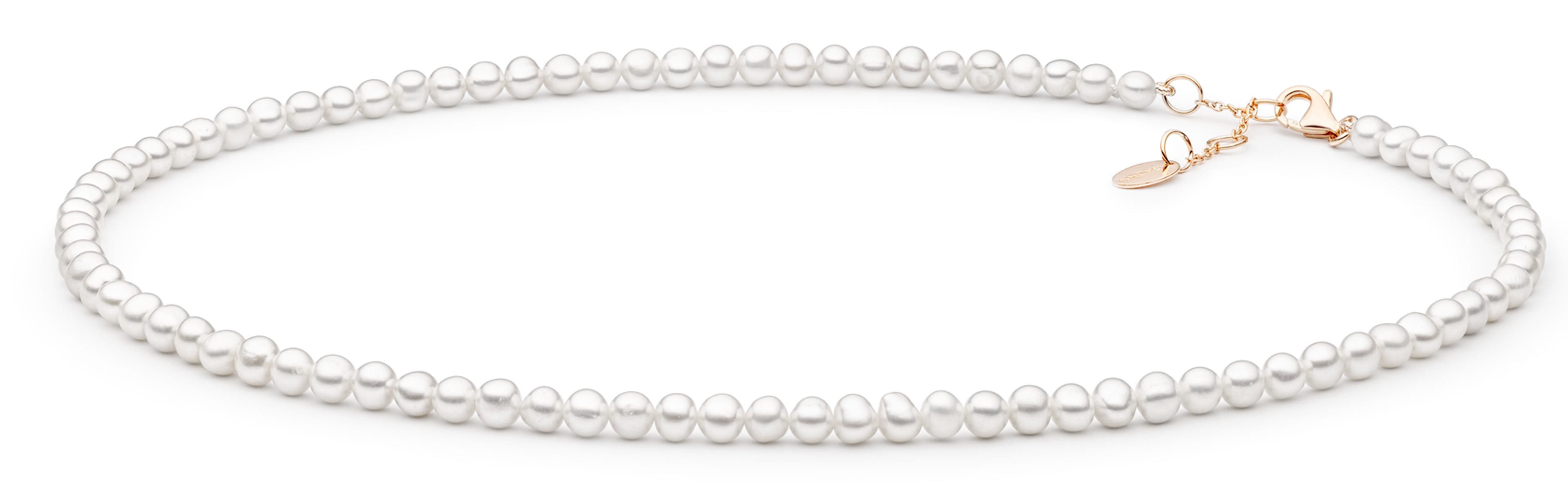Gaura Pearls Perlenkette moderner Choker, weiß, rund, 37-40 cm, echte Süßwasserzuchtperlen, 925er Sterlingsilber mit 585 Roségoldplattierung (1 Mikron)