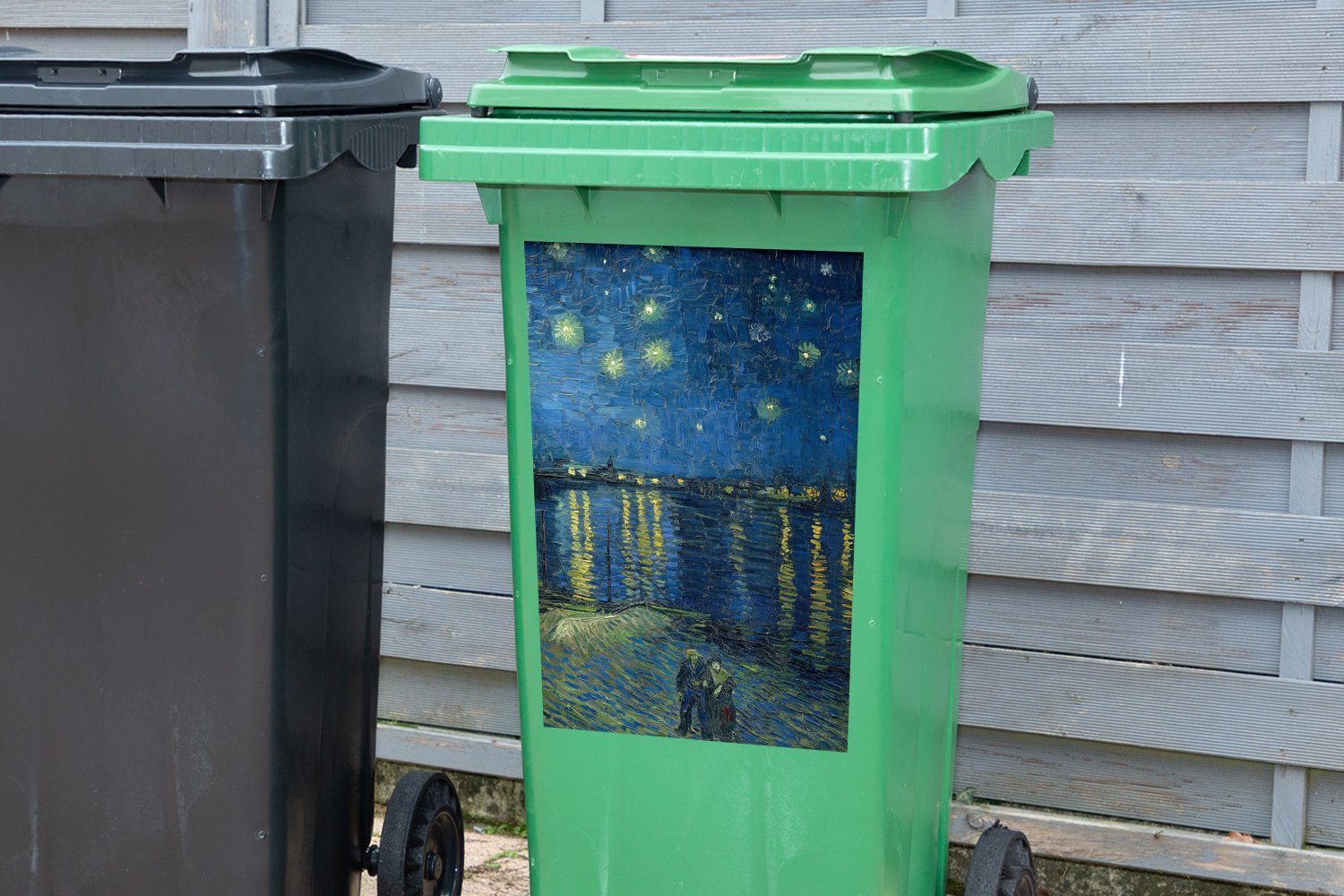 Nacht Container, Wandsticker Die St), sternenklare (1 Mülleimer-aufkleber, van Abfalbehälter Vincent Gogh MuchoWow Sticker, - Mülltonne,