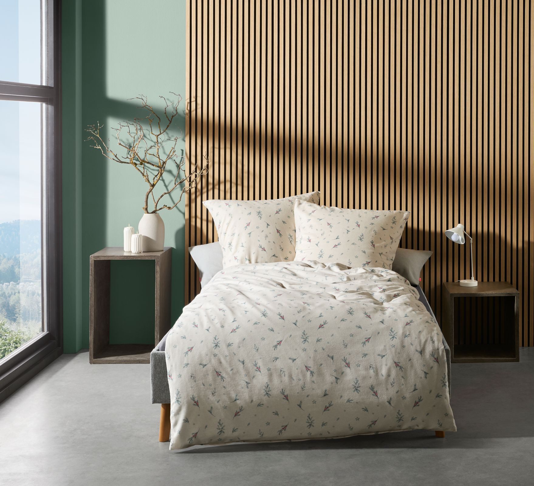 fleuresse Bettwäsche Fleuresse Aspen Biber Bettwäsche 135x200 Zweige Beeren Sterne beige, Feinbiber, 2 teilig, für den Winter