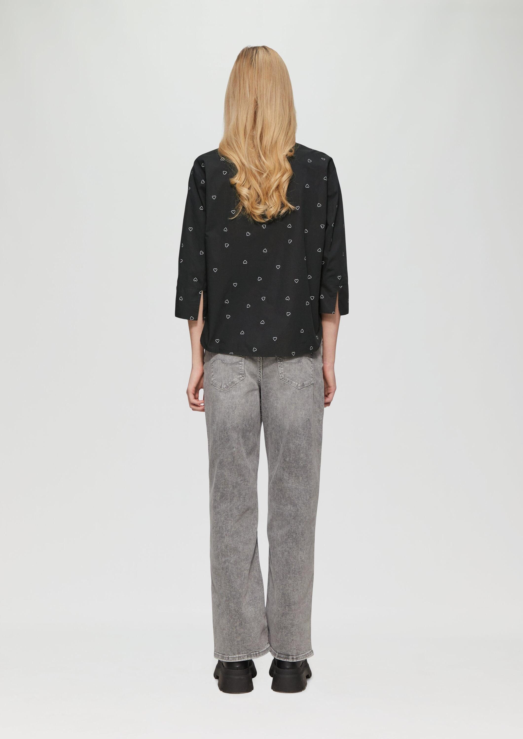 QS Kurzarmbluse Bluse Baumwollbluse mit All-over-Print