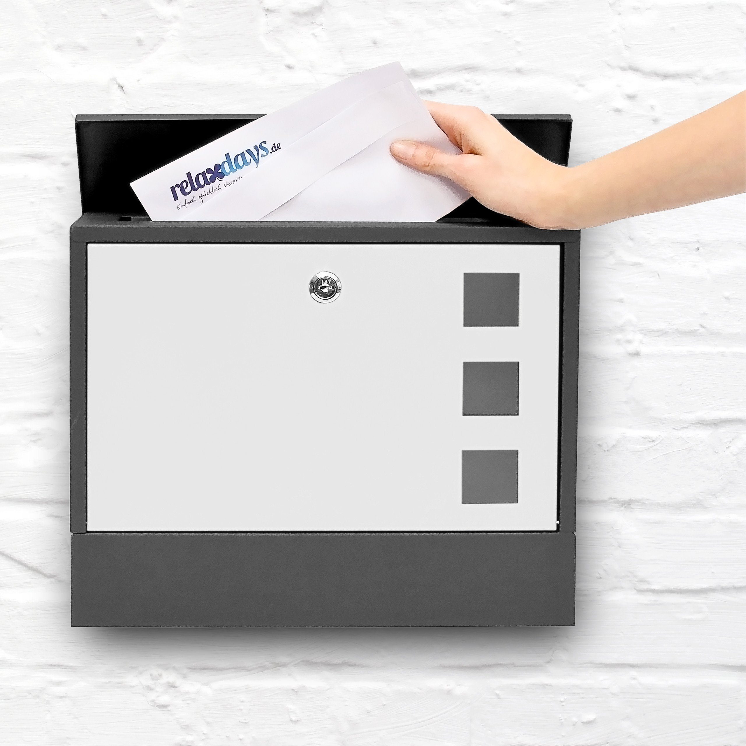 relaxdays Aufbewahrungsbox Briefkasten zweifarbig Farbauswahl, Schwarz-Weis günstig online kaufen