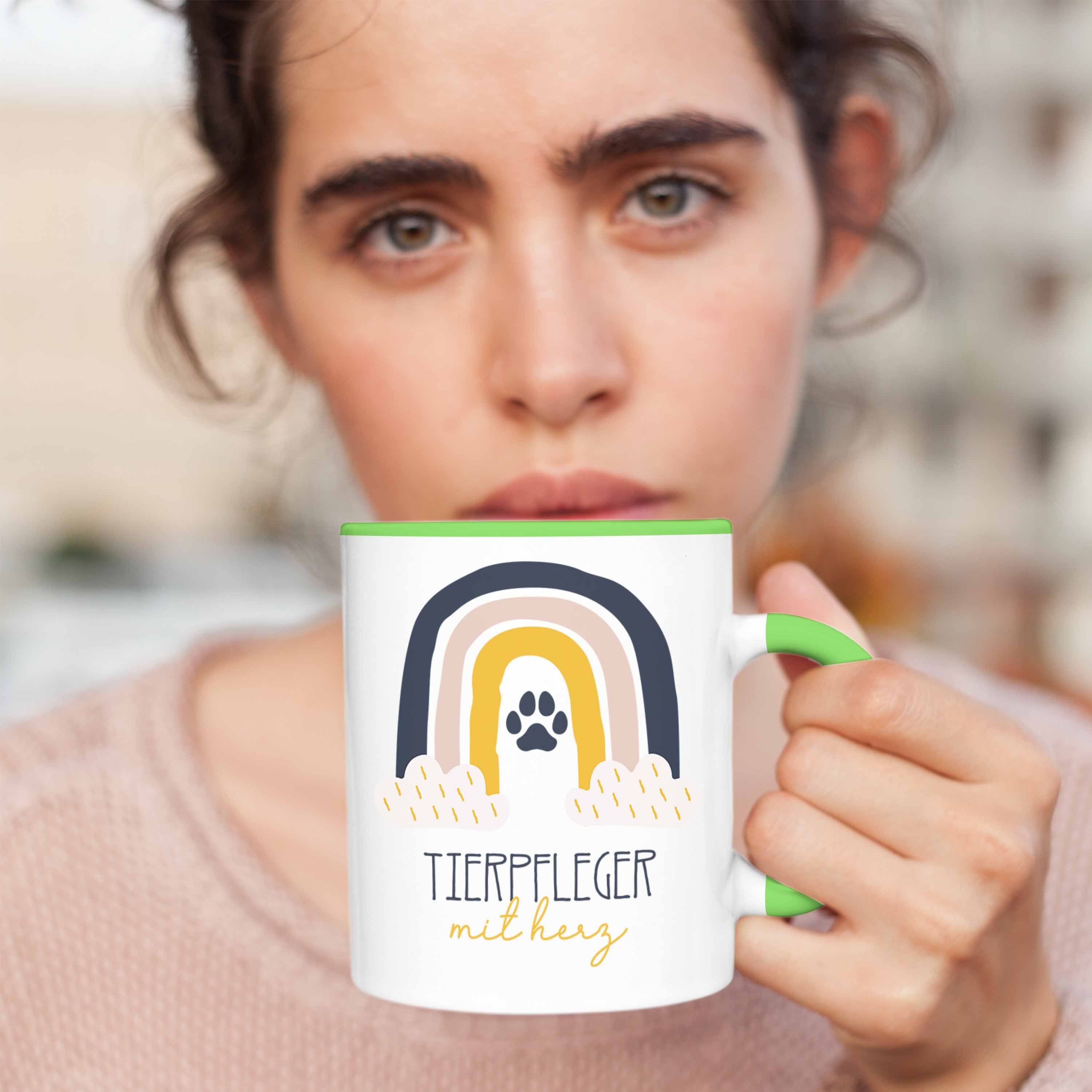 Tasse Tierpf Trendation Tasse Tierpfleger Geschenk Danke für Kaffeetassse Grün Geschenkidee