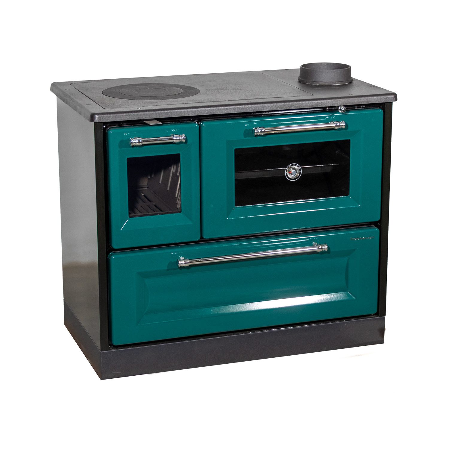 Hosseven Kaminofen mit Backfach und Herdplatte 4012 Grün Holzofen 8 kW Holz Ofen, 7.7 kW, Dauerbrand, Ofen Mehrfachbelegung Kamin Heizofen Küchenherd