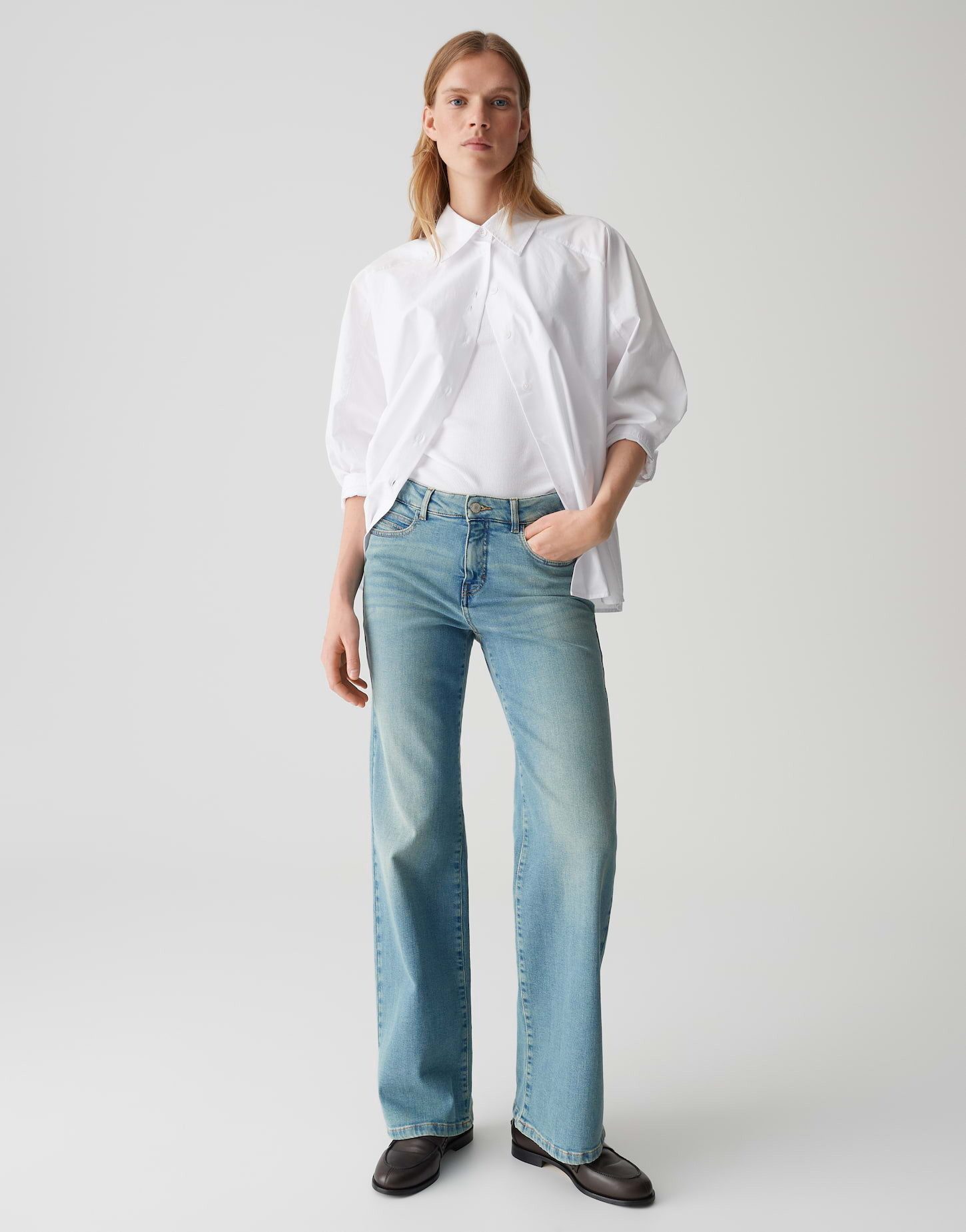 OPUS PANTS Weite Jeans MELLY MODERN mit Powerstretch Mid Rise Long, BCI Cotton, Zip-Fly