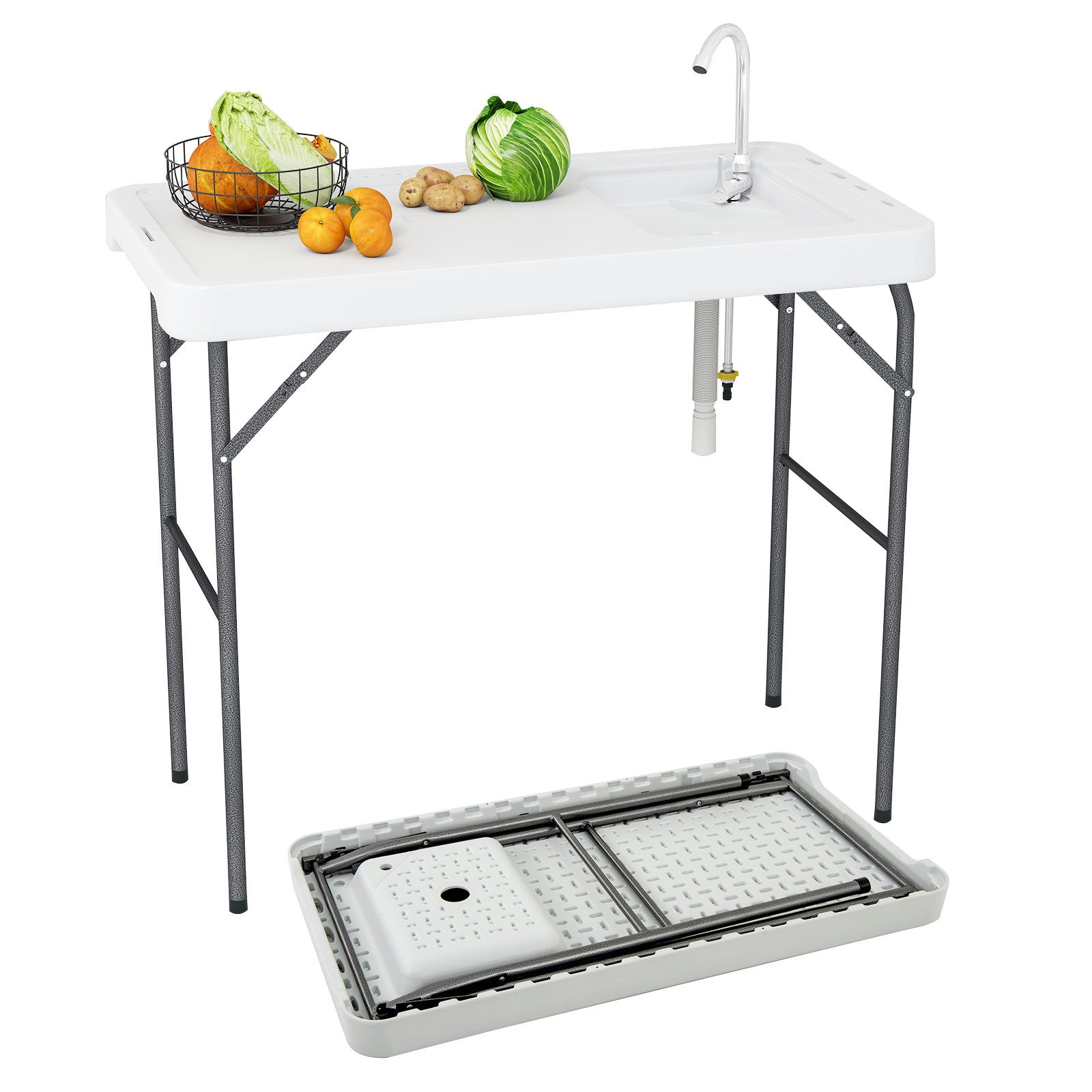 COSTWAY Campingtisch, Klappbarer Fischreinigungstisch mit Waschbecken