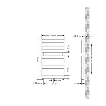 LuxeBath Badheizkörper Designheizkörper Steam Handtuchtrockner Paneelheizkörper, Weiß 800x500mm inkl. Anschlussgarnitur mit Thermostat