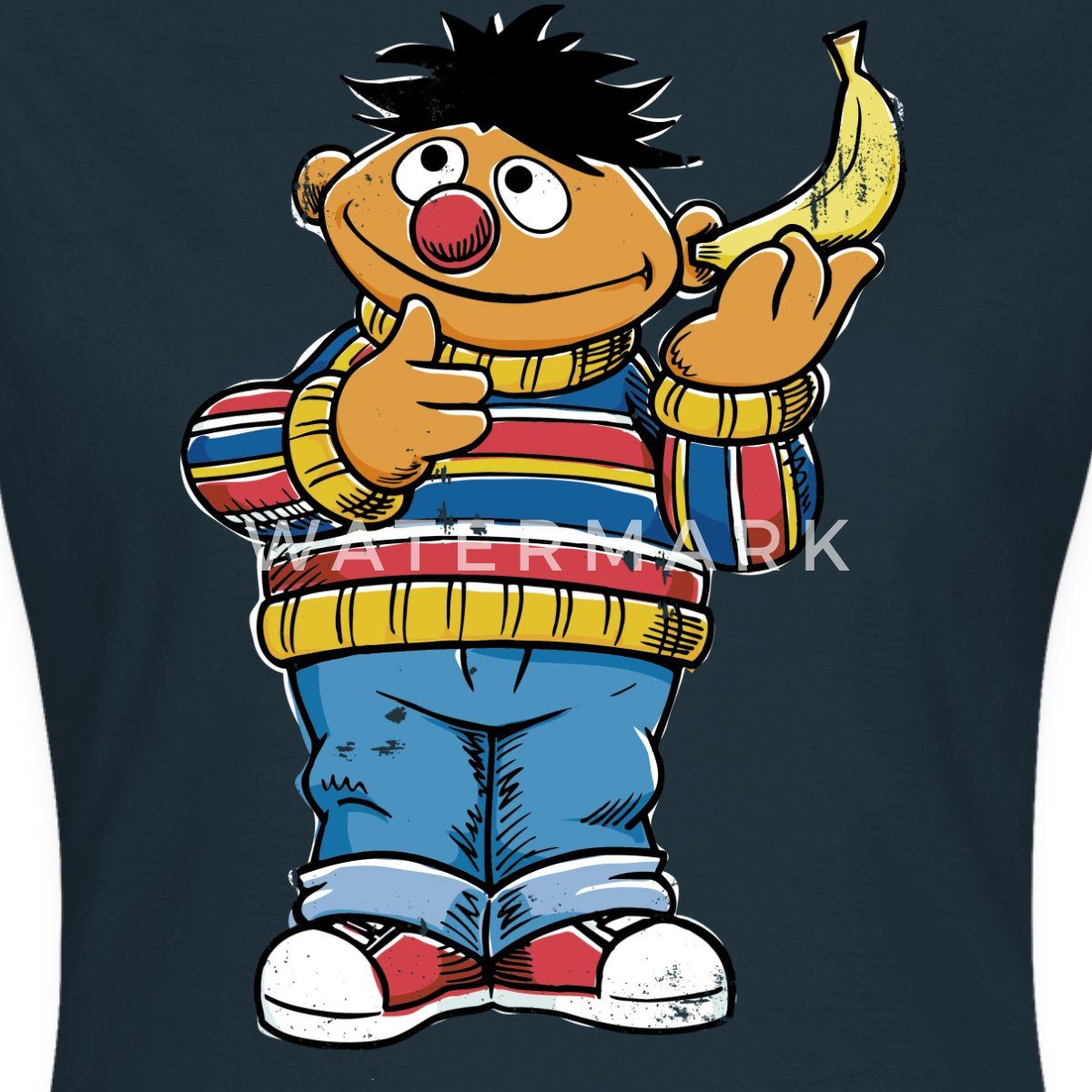 Spreadshirt T-Shirt Sesamstraße Ernie Mit Banane Pose Lustig Used Look Frauen T-Shirt (1-tlg) Slim Fit, fällt klein aus