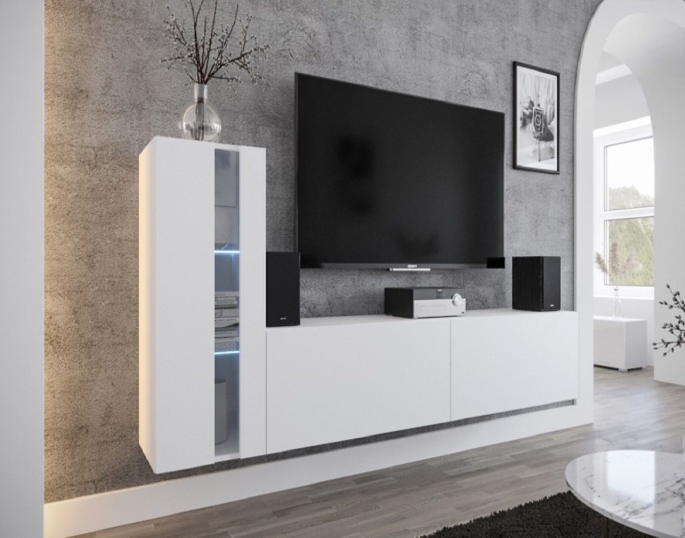 ROYAL24_MARKT Wohnwand - 2024 Luxus / Premium-Materialien für exklusive Wohnwände, (Komplett Set, 3-St., Premium - Corfu), Hochwertige Eleganz - LED/Neuheiten - Top Design