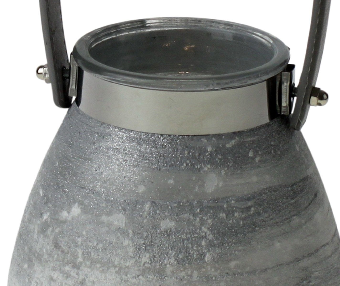 weiß Kerze Halter Wind Teelichthalter Glas Voß H=17cm Tee silber Henkel grau Werner Licht Leder