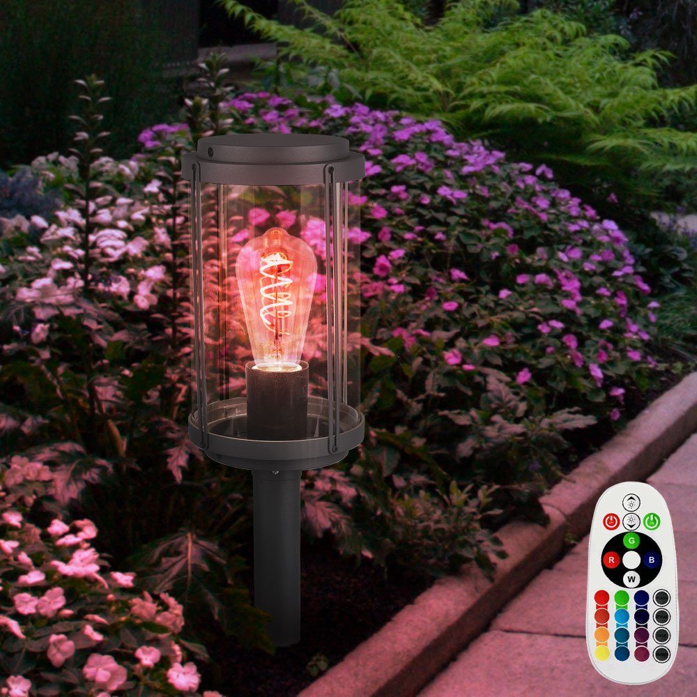 etc-shop LED Außen-Stehlampe, Leuchtmittel inklusive, Warmweiß, Farbwechsel, Außen Sockel Steh Lampe Fernbedienung Stand Grundstück Balkon