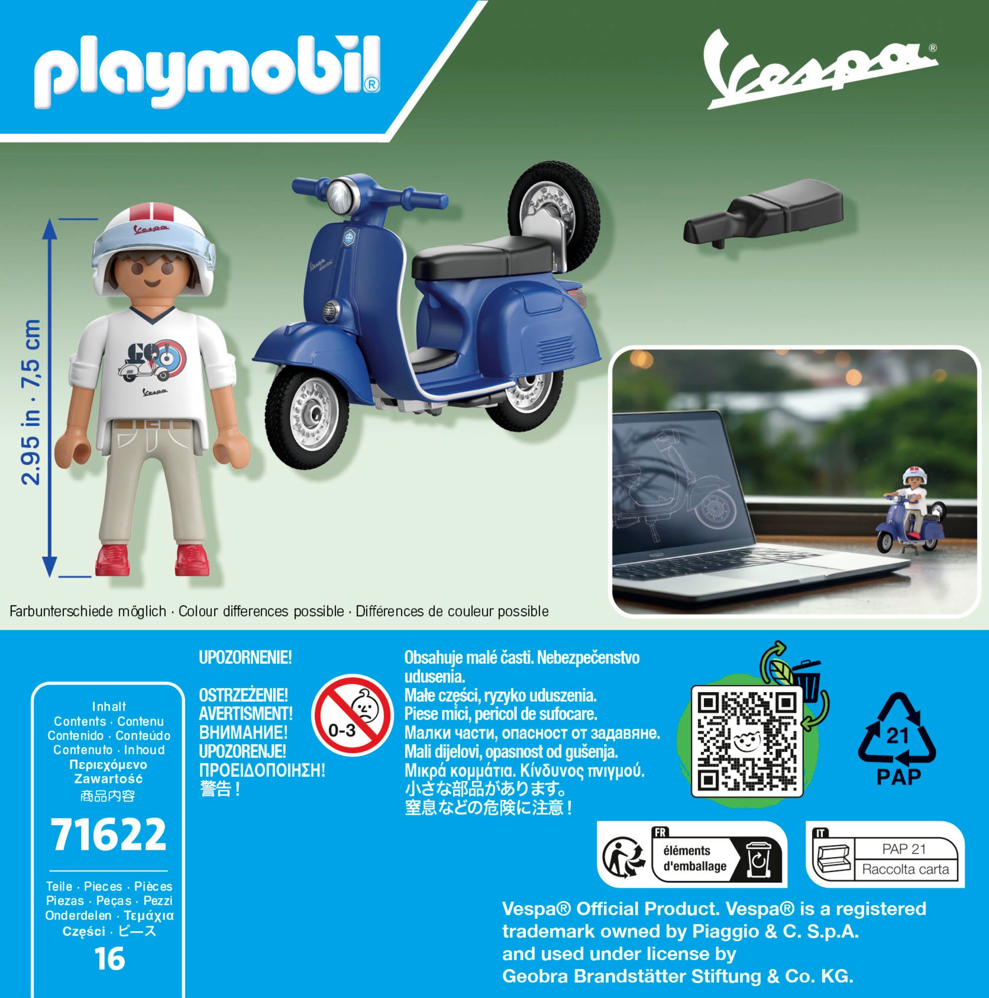Playmobil® 1969 Vespa 150 Sprint Veloce, Blau (71622), Vespa Konstruktions-Spielset, (16 St), Made in Europe – Bild 5 von 5