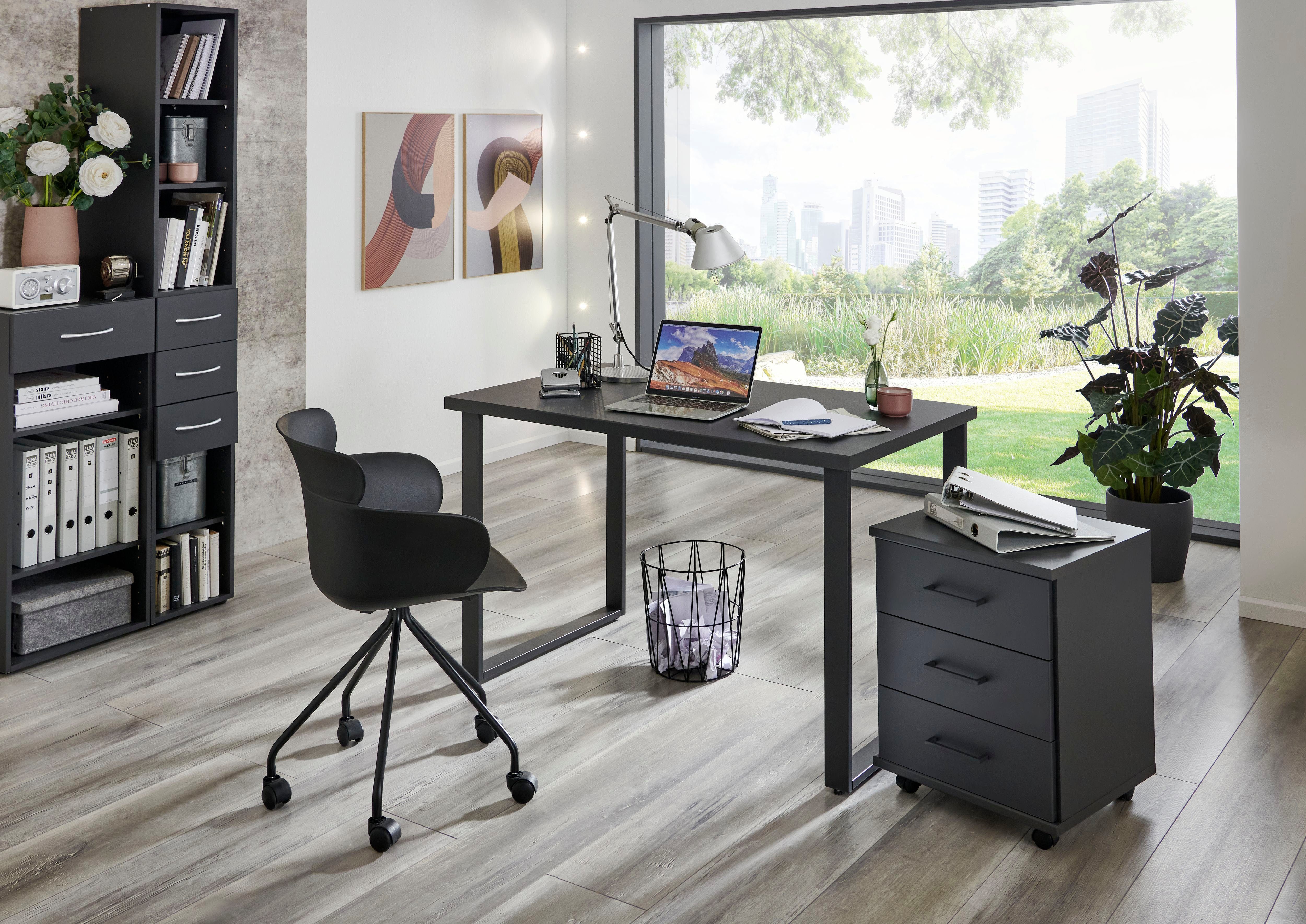 Wimex Rollcontainer Home Desk, mit 46cm Graphit breit, hoch Schubladen, 3 58cm