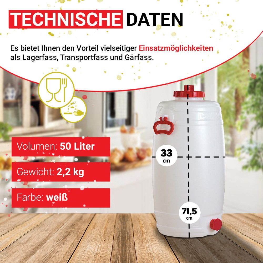 Graf Kanister Universal-Fass 50 Liter rund aus lebensmittelechten PE