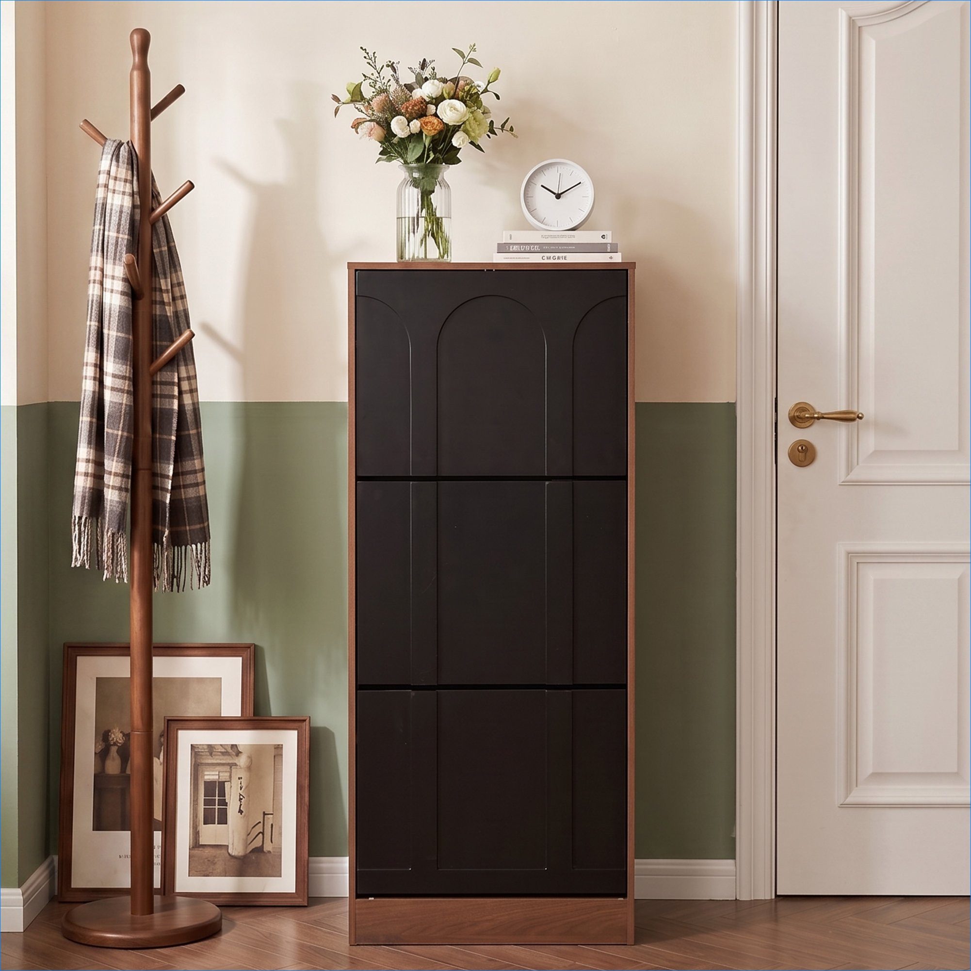 UEV Schuhschrank schmal mit 3 Klappen, Modern Schuhregal Schuhkipper (Schuhkommode mit Kippschutz) Flurmöbel Geschlossen mit verstellbarer Trennwände für Flur Eingang