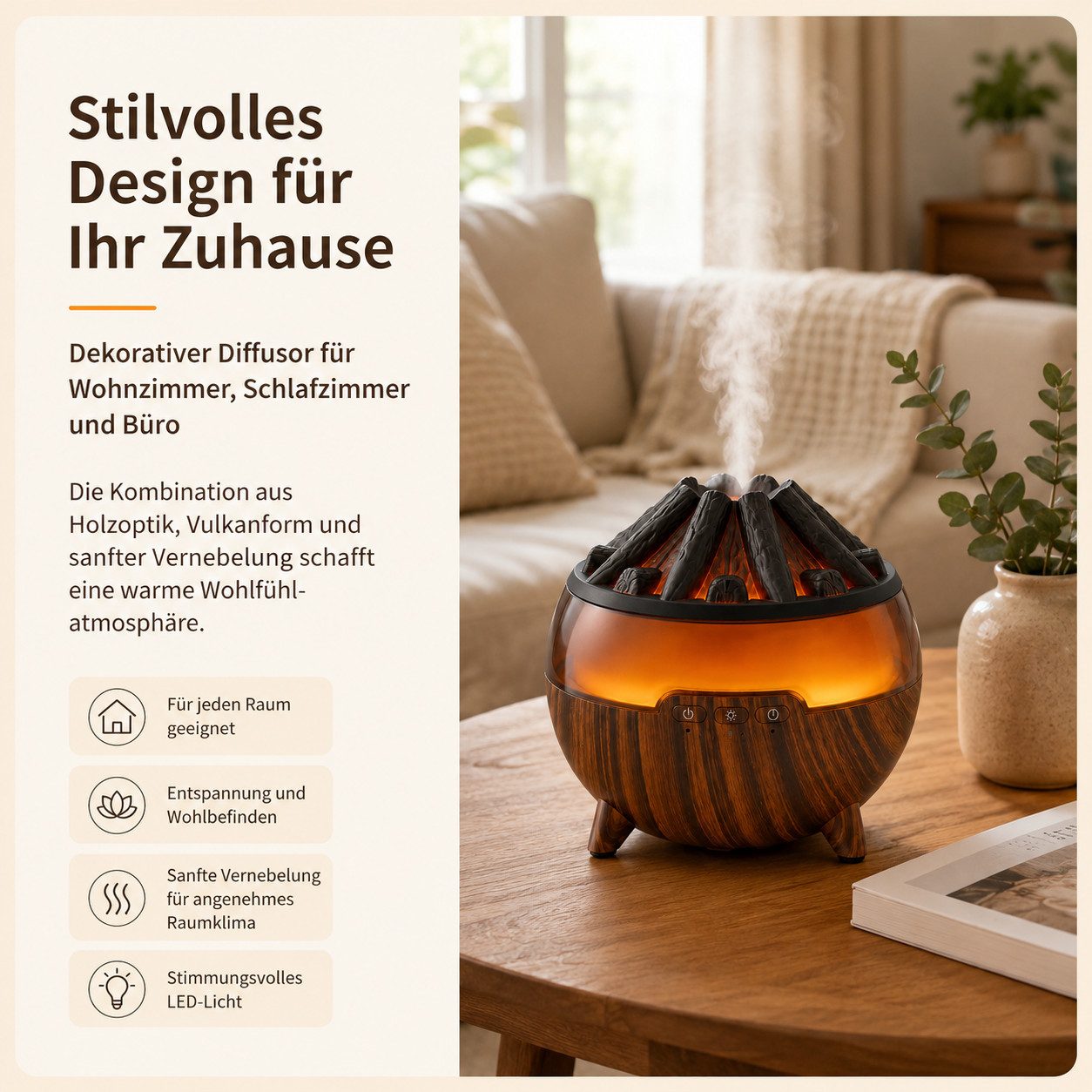 Tekoo Luftbefeuchter Ultraschall Diffuser & Raumbefeuchter 300ml mit Timer, LED-Licht, 300 l Wassertank, Fernbedienung, LED-Licht, Timer, Trockenlaufschutz, Holz-Optik