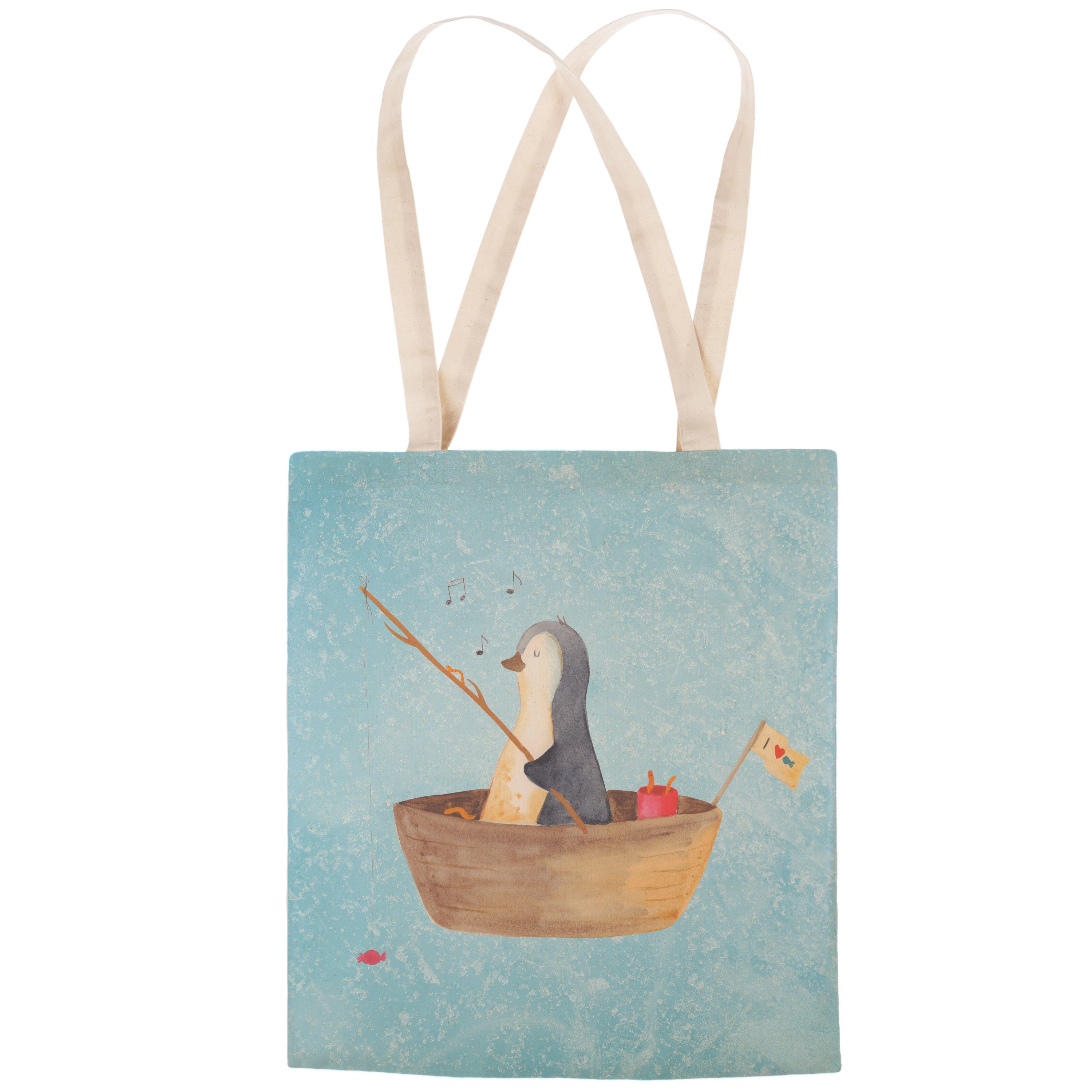 Pinguin Panda - Geschenk, Angeln, Shopper, Angelboot Eisblau Tragetasche - (1-tlg) Mrs. Mr. Tragetasche, &
