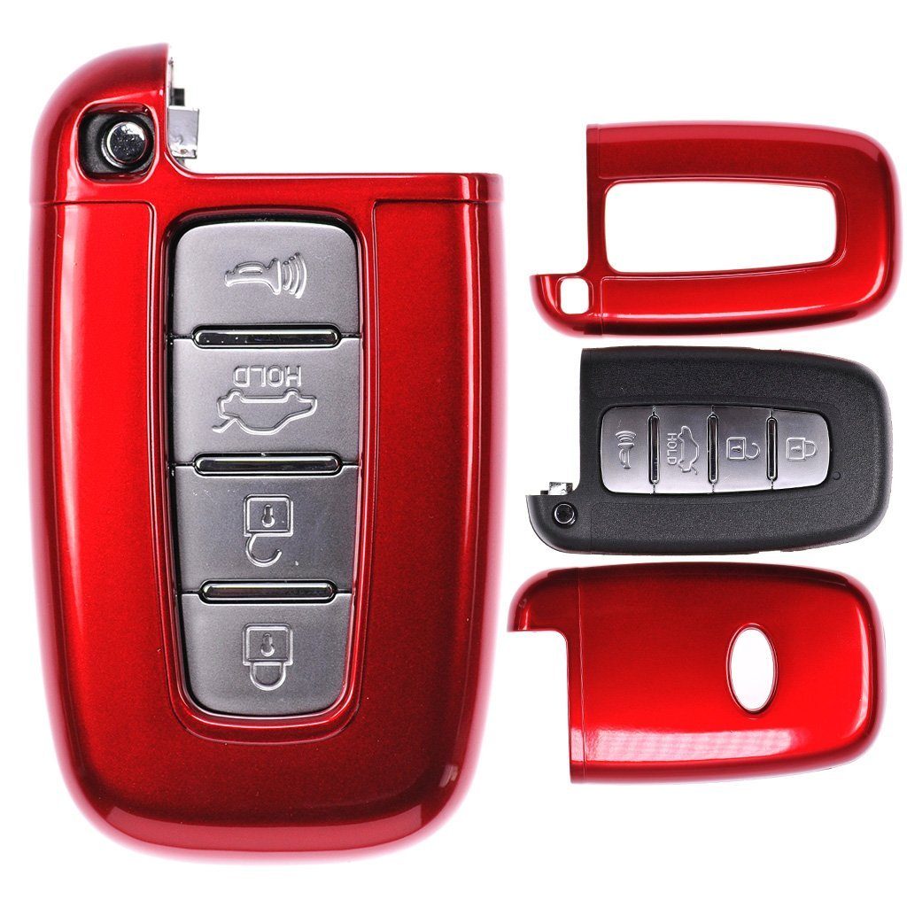 mt-key Schlüsseltasche Autoschlüssel Hardcover Schutzhülle Metallic Rot, für Hyundai i40 Tucson i30 Elantra Kia Sportage KEYLESS SMARTKEY