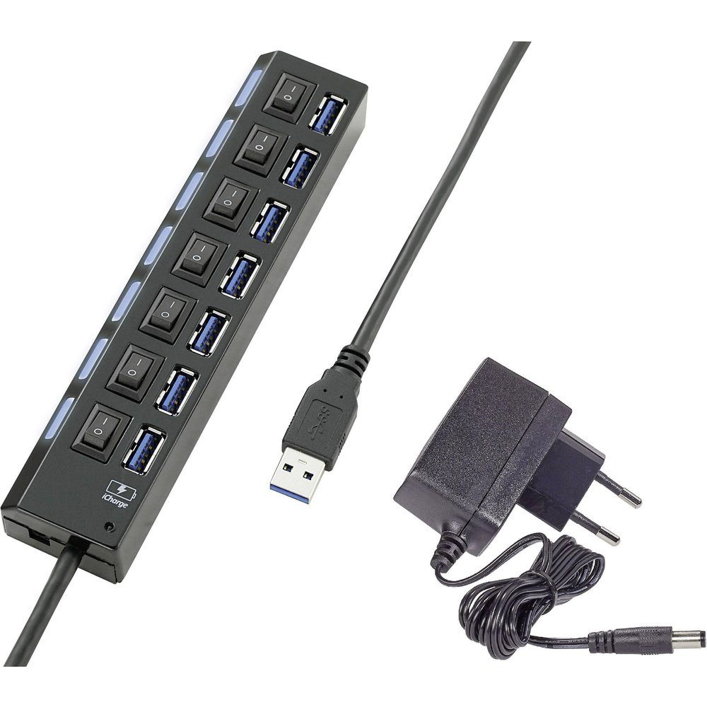 USB-Verteiler Renkforce 7 Port USB 3.2 Gen 1-Hub (USB 3.0) einzeln schaltbar, mit S