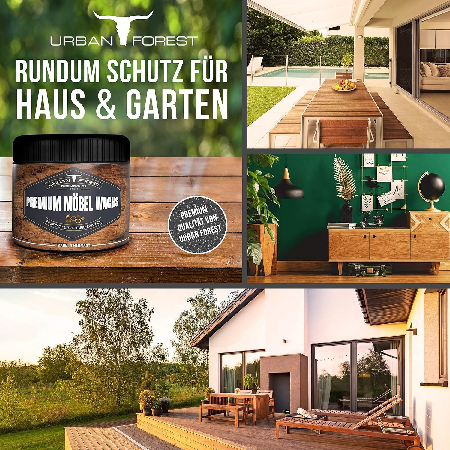 URBAN FOREST Möbelwachs für innen und außen von URBAN FOREST 250ml + Schwamm Holzpflegeöl (2 St)