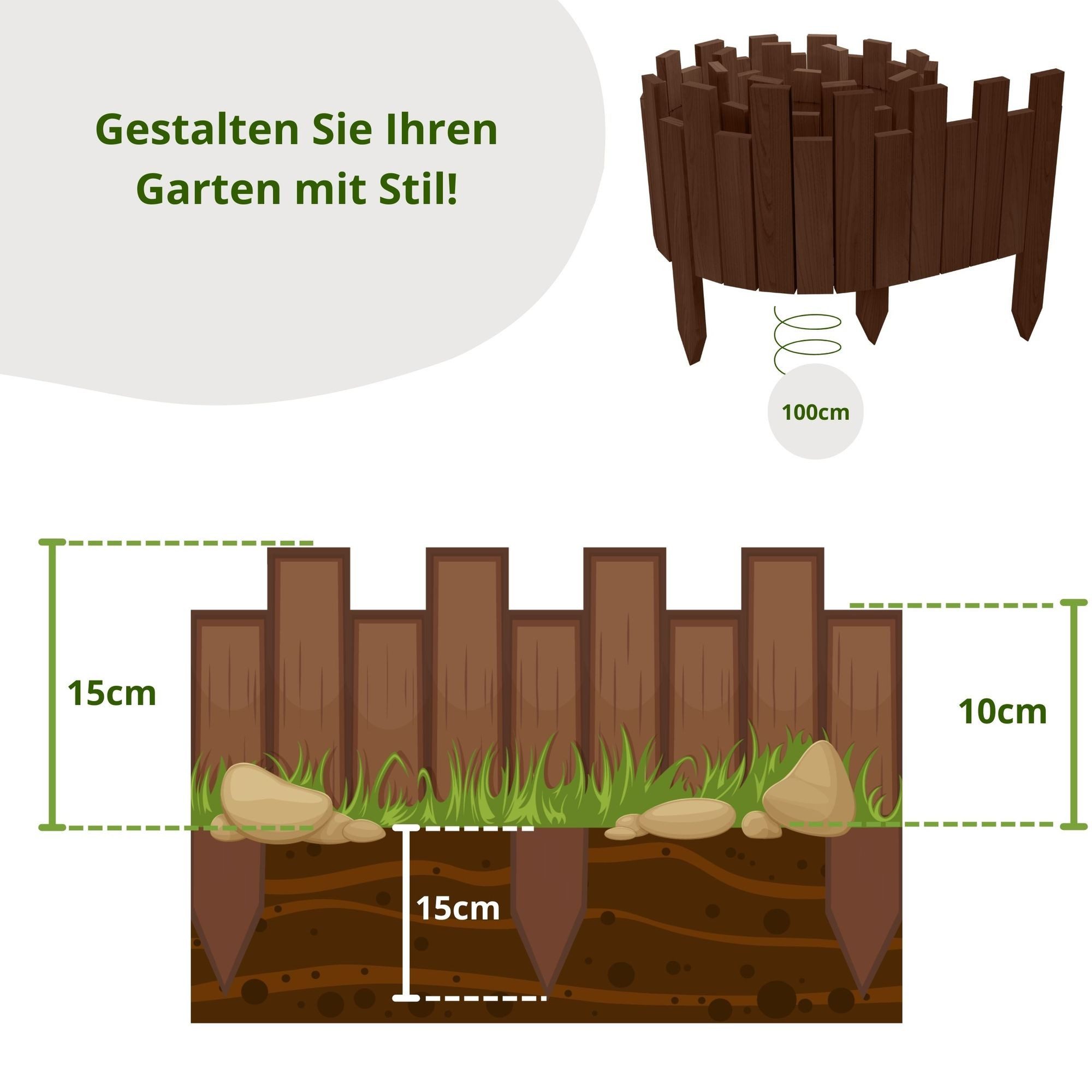 Floranica Beetbegrenzung Beeteinfassung Rasenkante Rollzaun Holzzaun günstig online kaufen