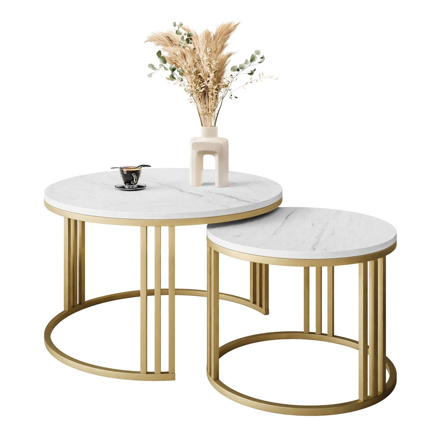 Lookway Couchtisch LORI 2in1 LEVANTO GOLD runder Couchtisch (2er Set), Durchmesser: ⌀70 cm und ⌀50 cm. Reduzierter Preis € 209,00. Unverbindliche Preisempfehlung € 249,00