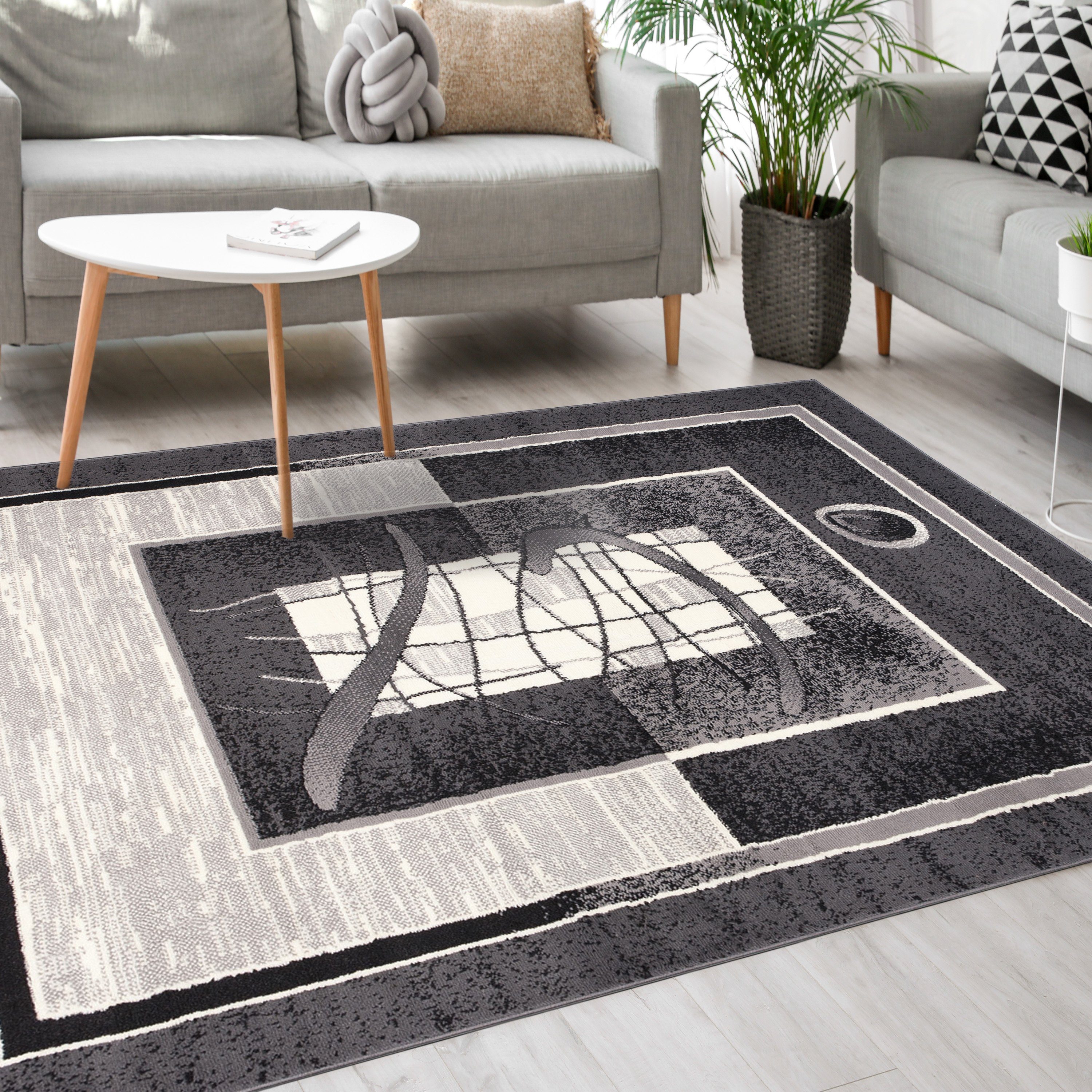 Mazovia Designteppich Modern Teppich Kurzflor Wohnzimmerteppich Robust und pflegeleicht GRAU, 250 x 300 cm, Fußbodenheizung,Allergiker geeignet,Farbecht,Pflegeleicht,Geometrisch
