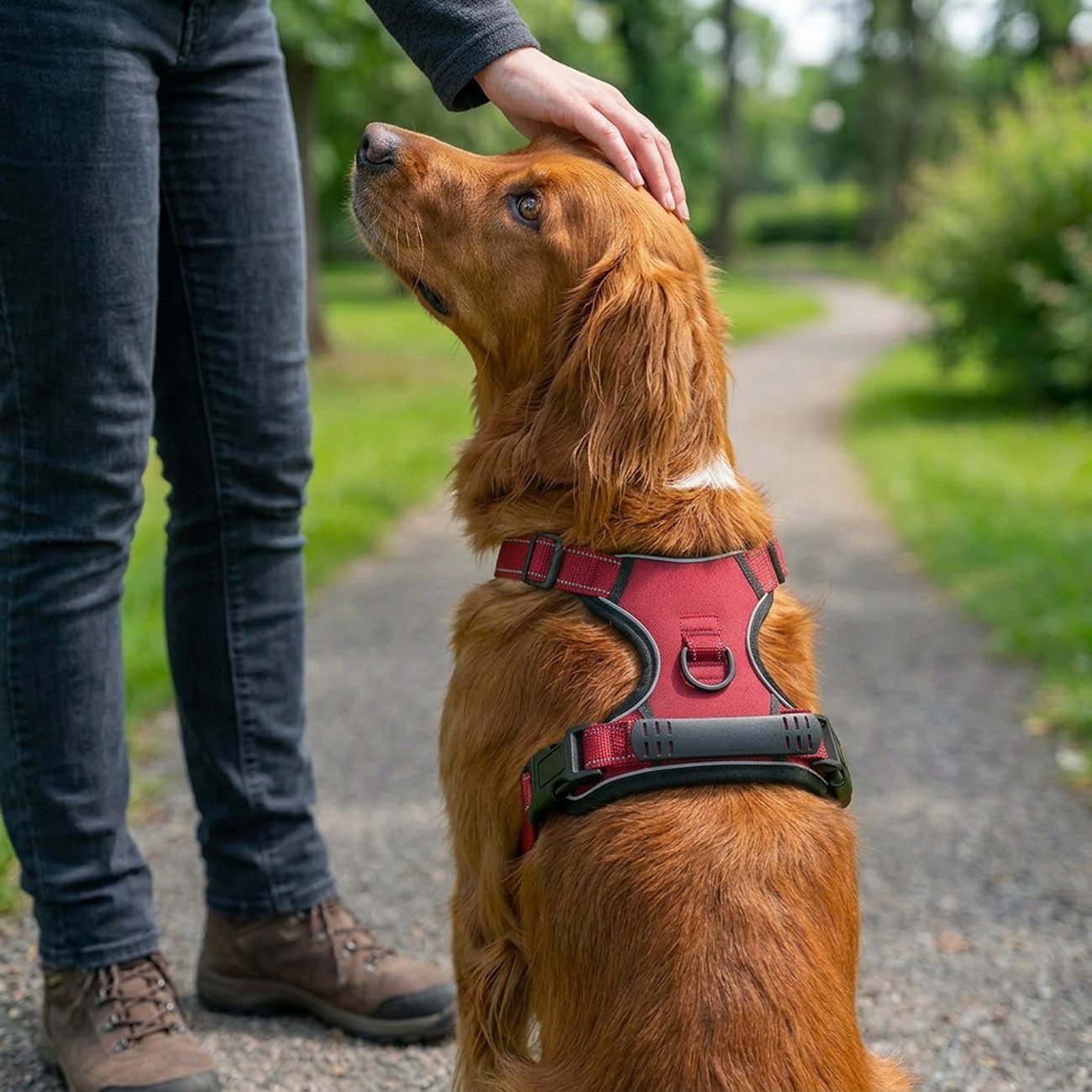 belviona Y-Geschirr gepolstert, reflektierend & verstellbar, Größe S, rot, Nylon, Anti-Zug Hundegeschirr mit Brustring & Kontrollgriff