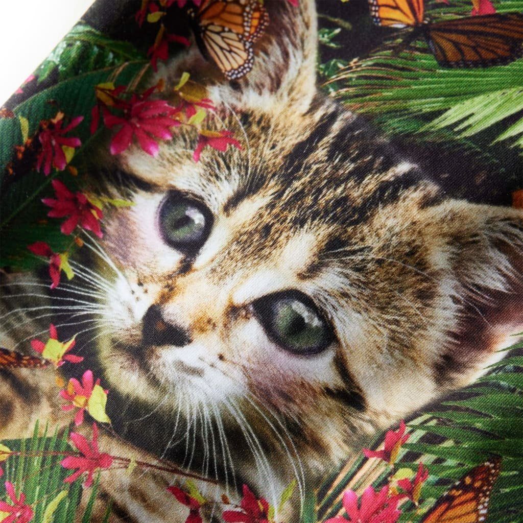 vidaXL A-Linien-Kleid 128 Dunkelgrün Langen Ärmeln Kurz mit Katzen-Aufdruck Kinderkleid