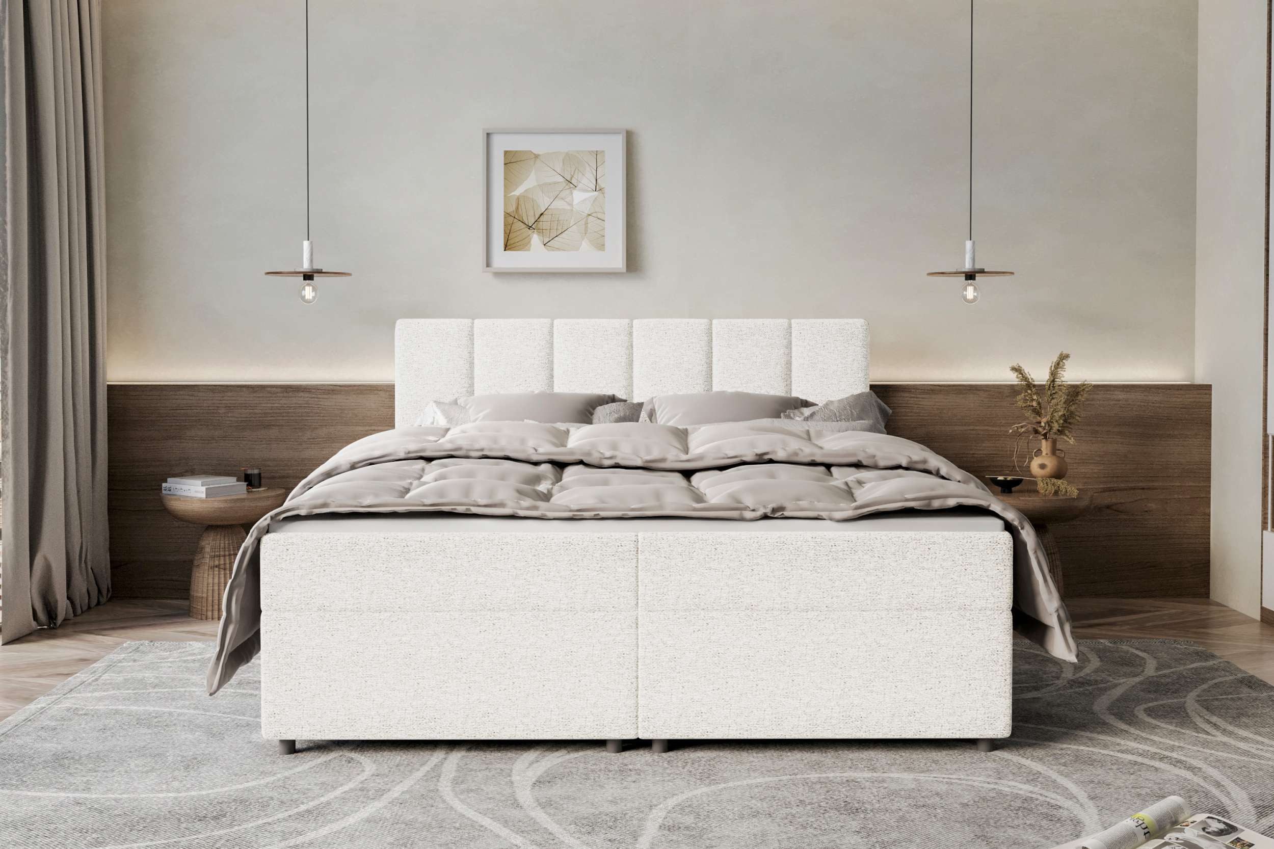 99rooms Boxspringbett Bergamo (Schlafzimmerbett, Bett), 140/160/180/200x200 cm, in Webstoff MALMO_NEW