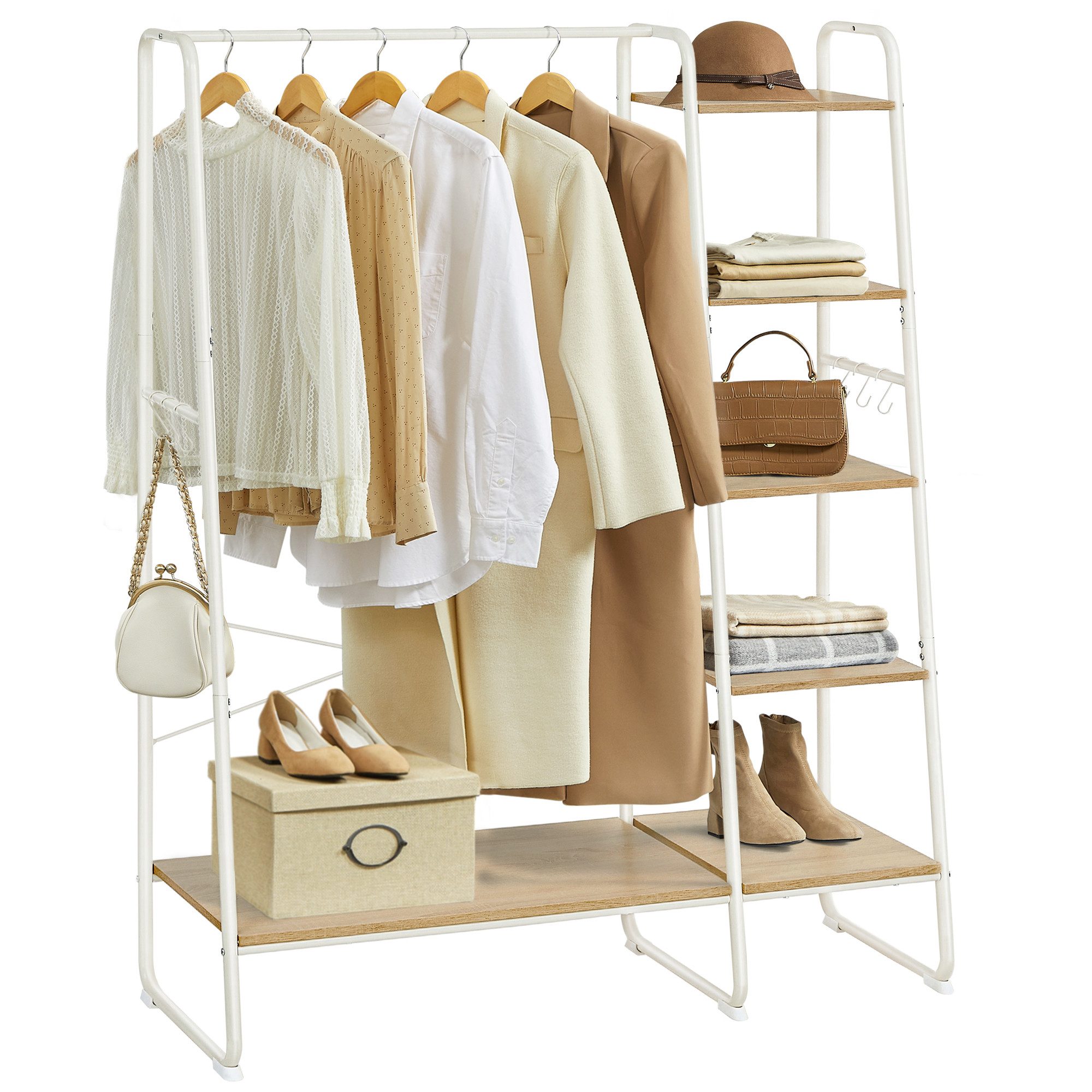 VASAGLE Kleiderständer, mit Kleiderstange, Schuhablage, 6 abnehmbare Haken günstig online kaufen