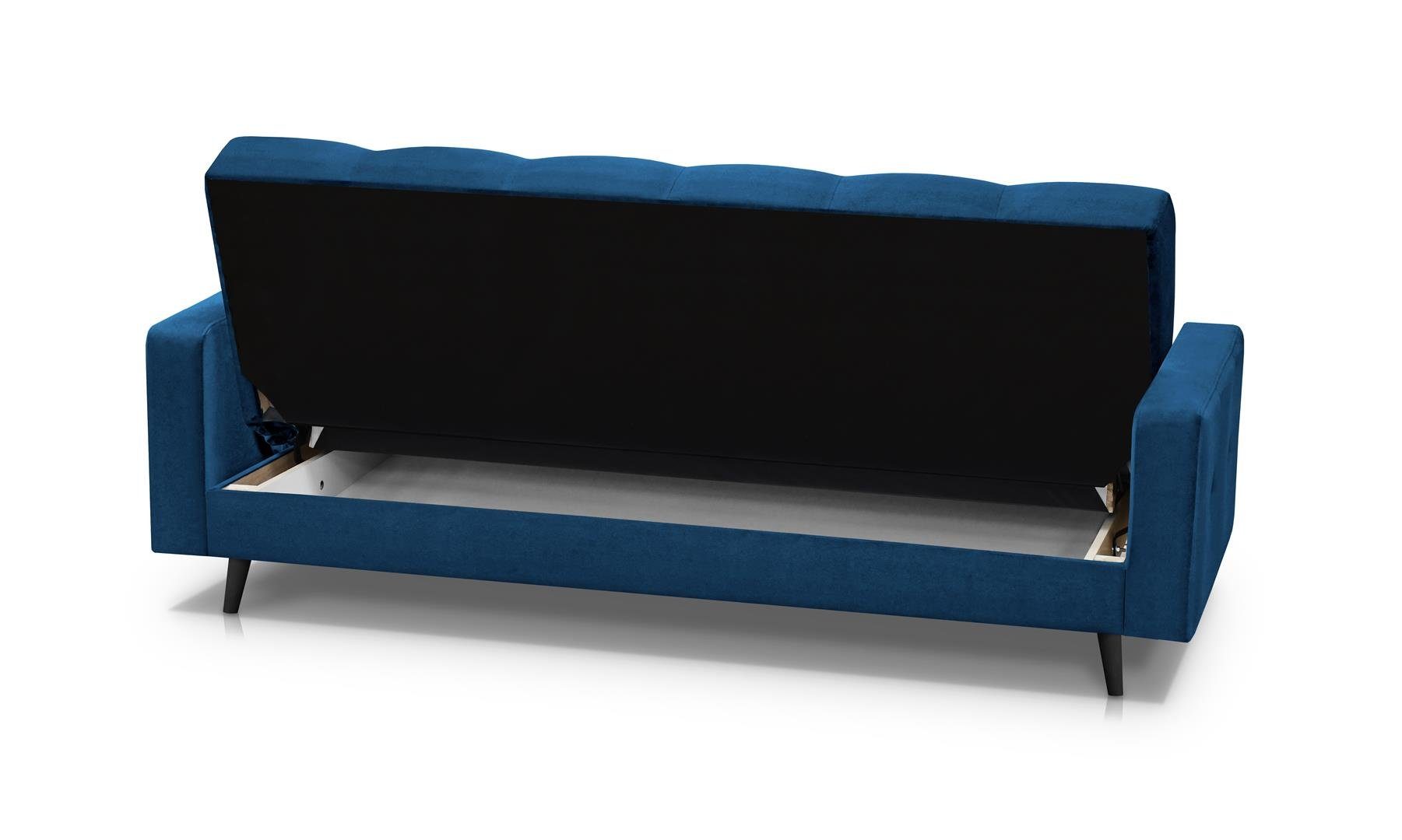 Beautysofa Schlafsofa NANCY BIS, velours 3-Sitzer Federkern, wasserdicht (monolith Marineblau Schlaffunktion, 77) mit Sofa, Bettkasten