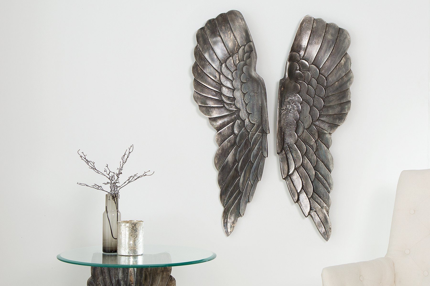 riess-ambiente Wanddekoobjekt FALLEN Metall Flügel ANGEL silber St), · Wanddekoration 65cm (2 · Wohnzimmer ·