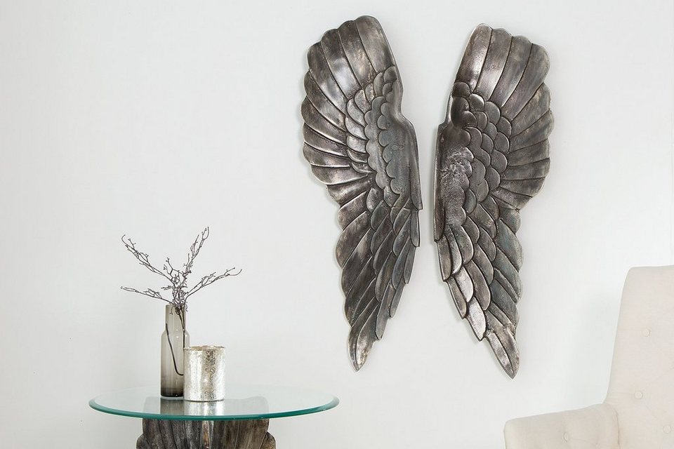 riess-ambiente Wanddekoobjekt FALLEN ANGEL 65cm silber (2 St), Flügel ·  Wanddekoration · Wohnzimmer · Metall